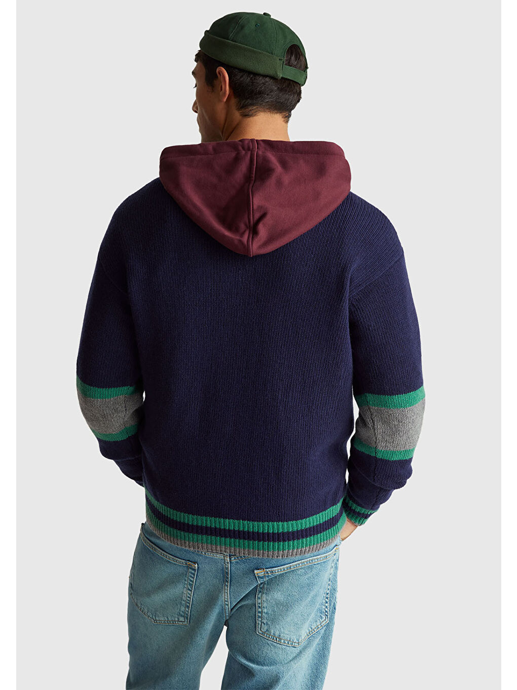 Erkek Lacivert  Yün Karışımlı V Yaka Stranger Things Kazak-2