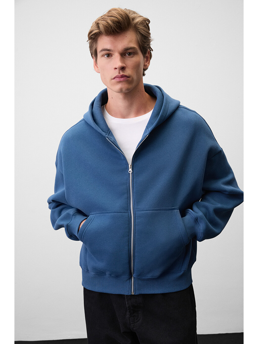 Songulo Erkek Fermuarlı Kapüşonlu Mavi Sweatshirt-4