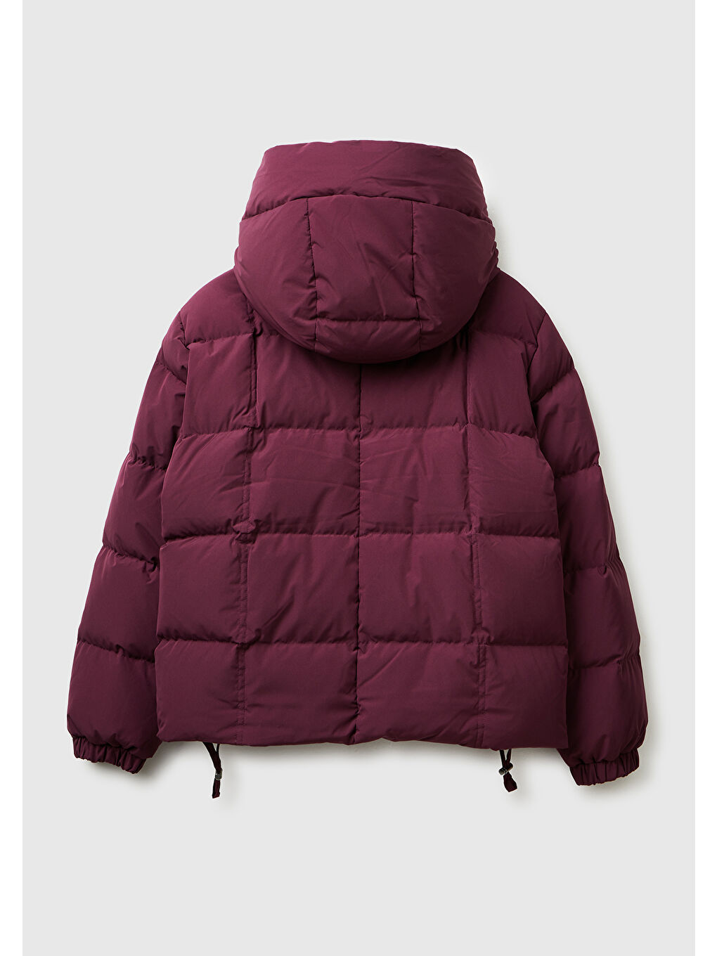 Kadın Mürdüm Kuş Tüyü Kapüşonlu Fermuarlı Kolu Lastikli Şişme Mont-3