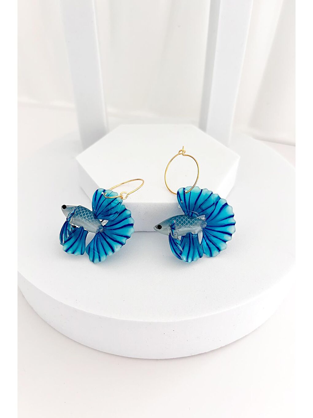 Mavi Asetat Koi Balık Küpe-1