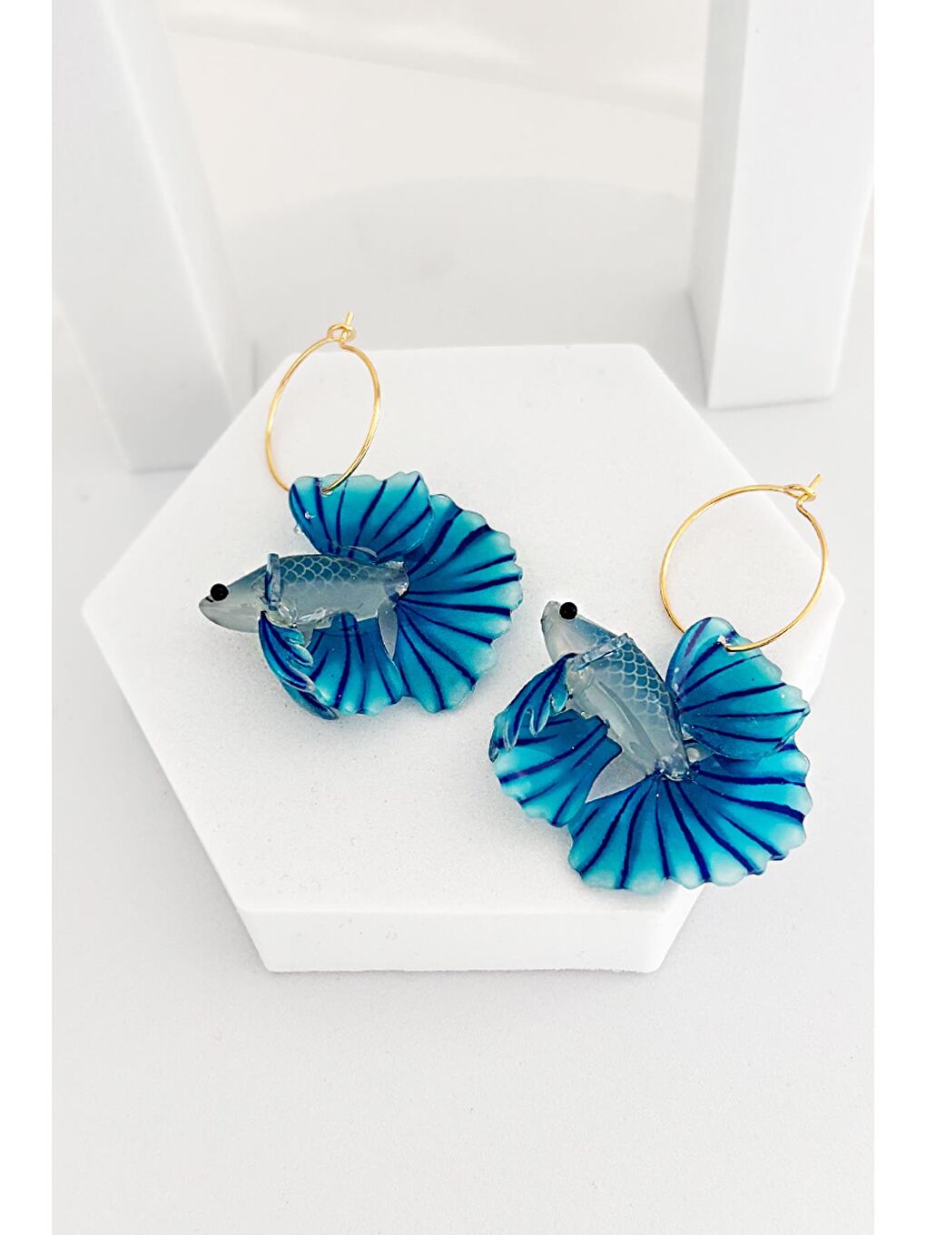 Mavi Asetat Koi Balık Küpe-2