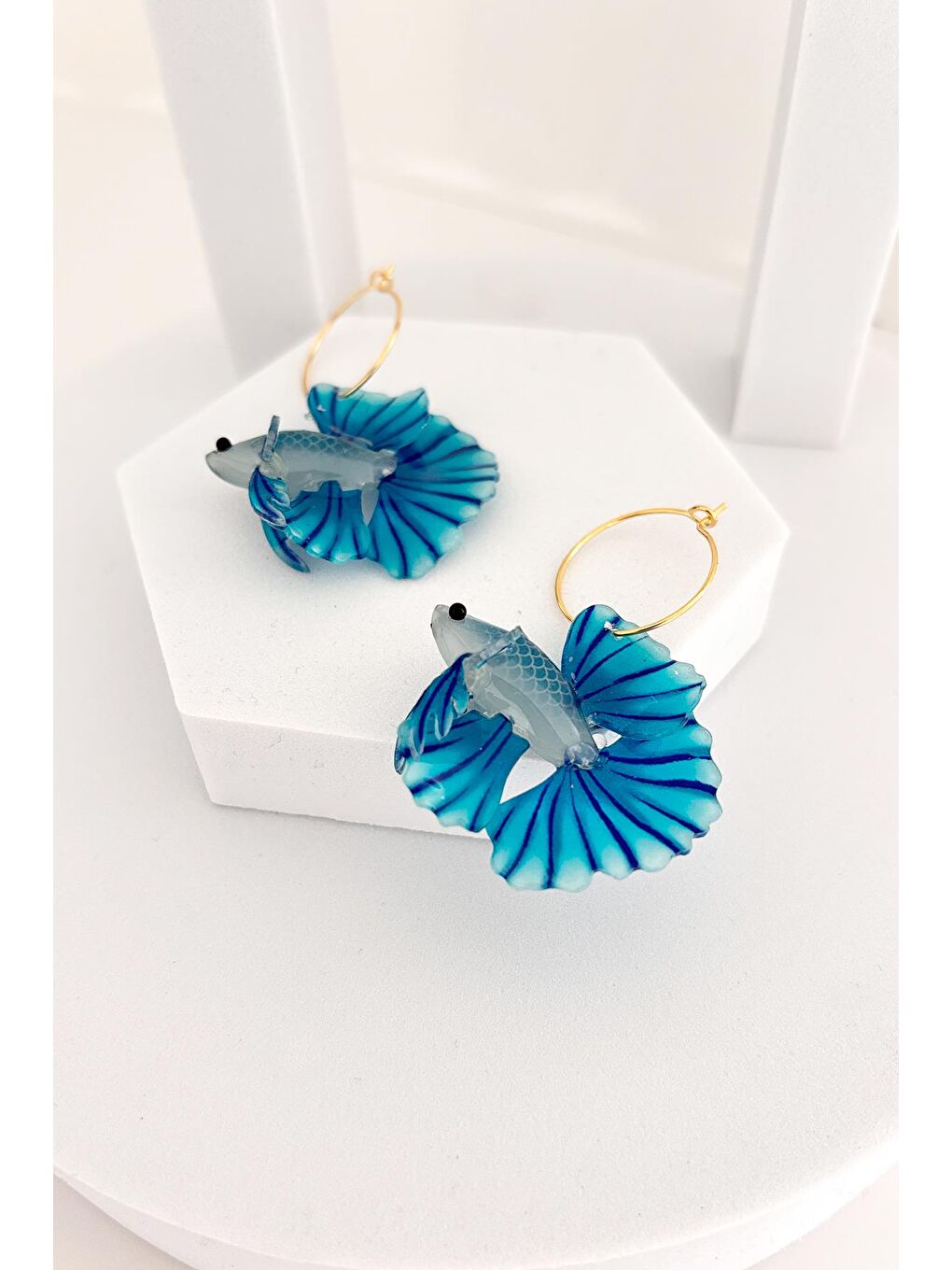 Mavi Asetat Koi Balık Küpe-3