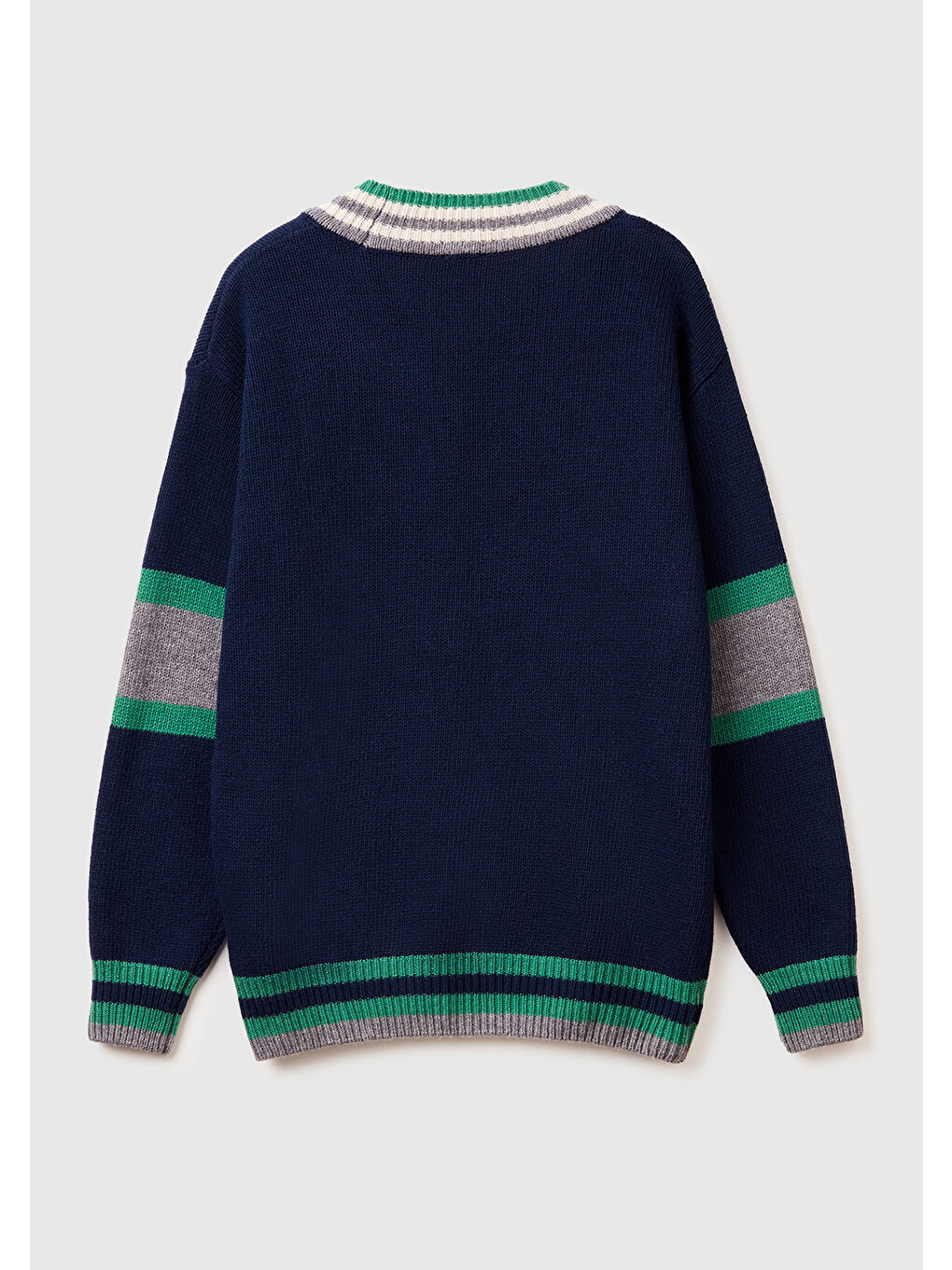 Erkek Lacivert  Yün Karışımlı V Yaka Stranger Things Kazak-3