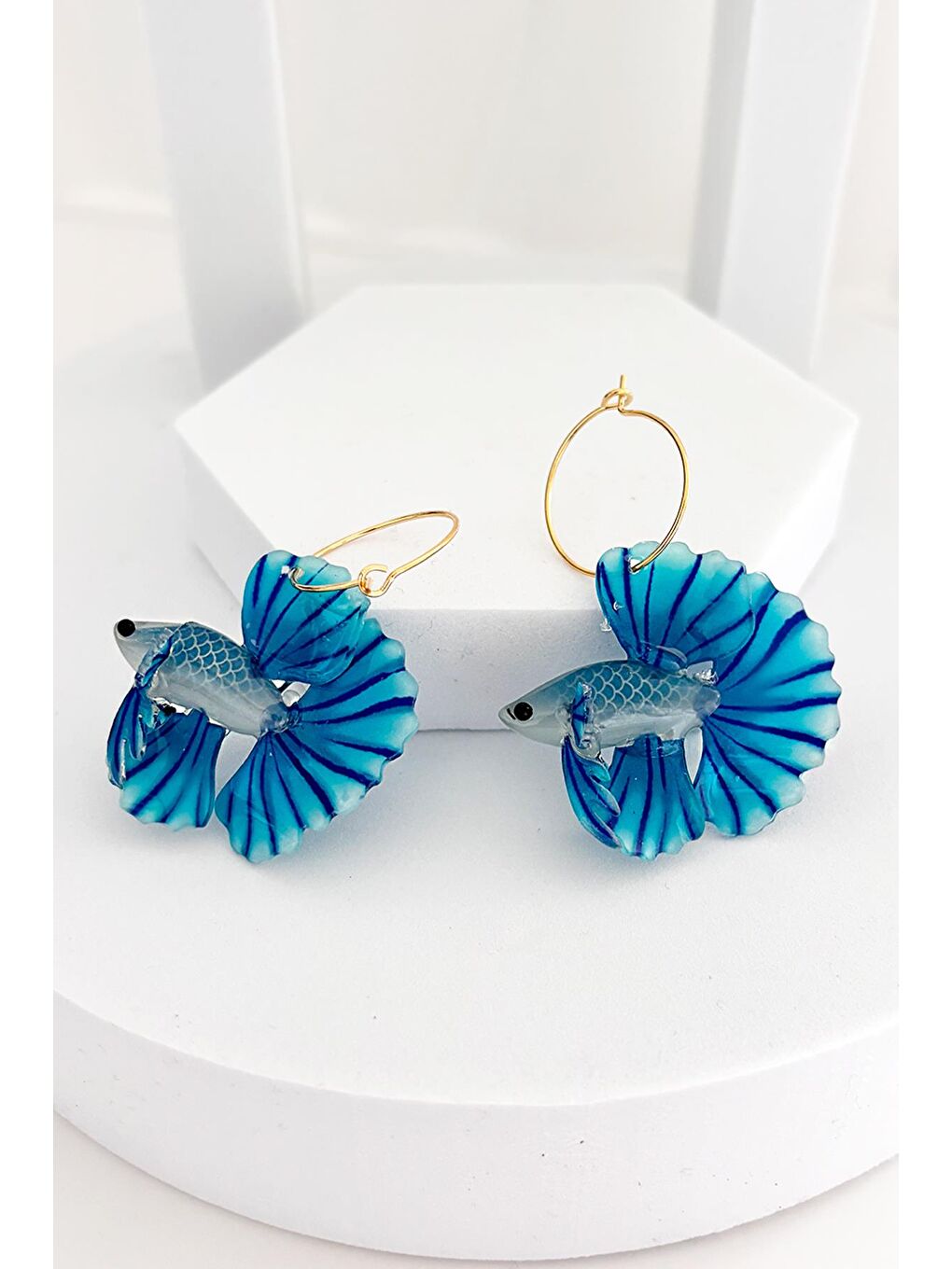 Mavi Asetat Koi Balık Küpe-4