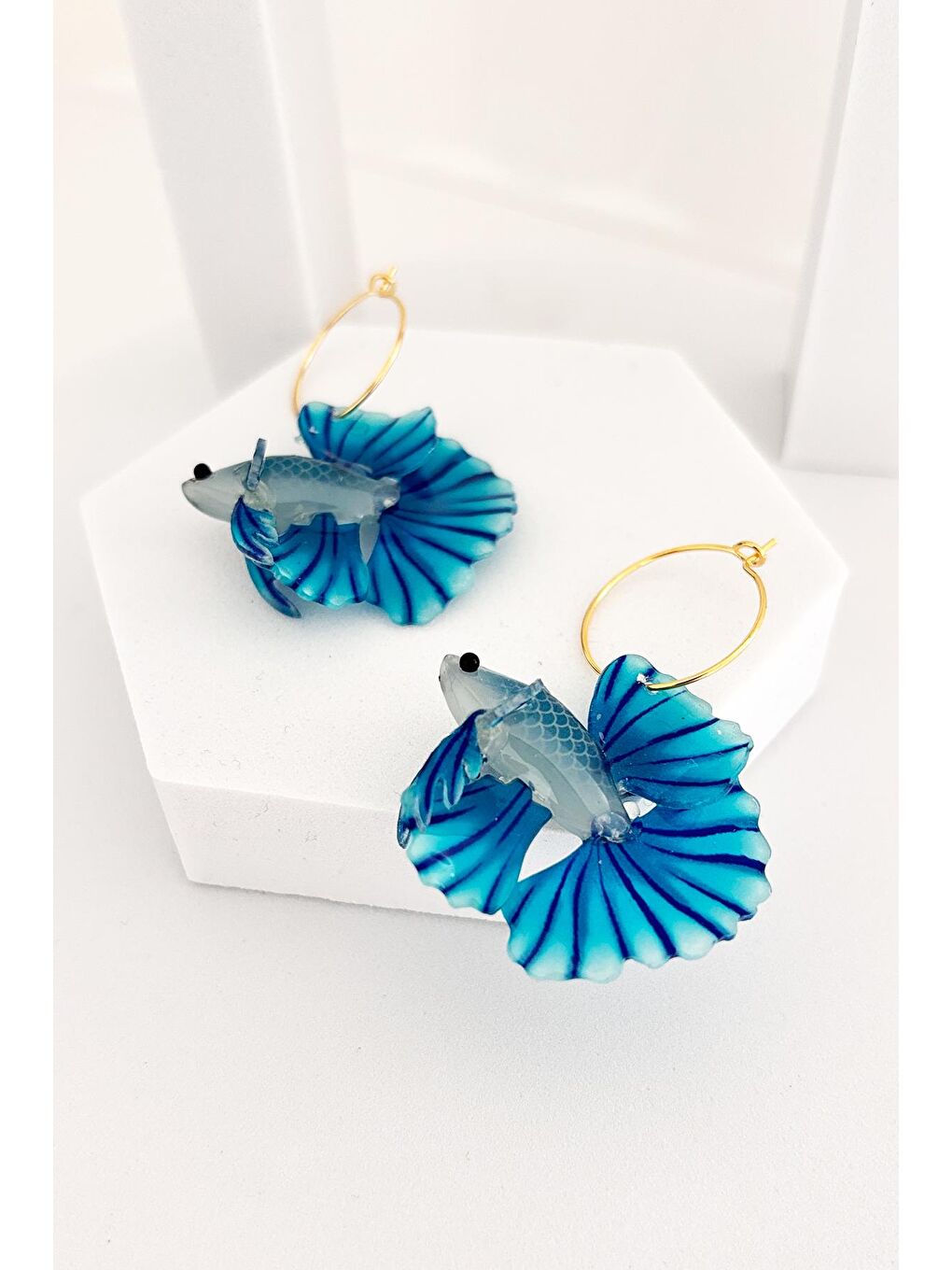 Mavi Asetat Koi Balık Küpe-5