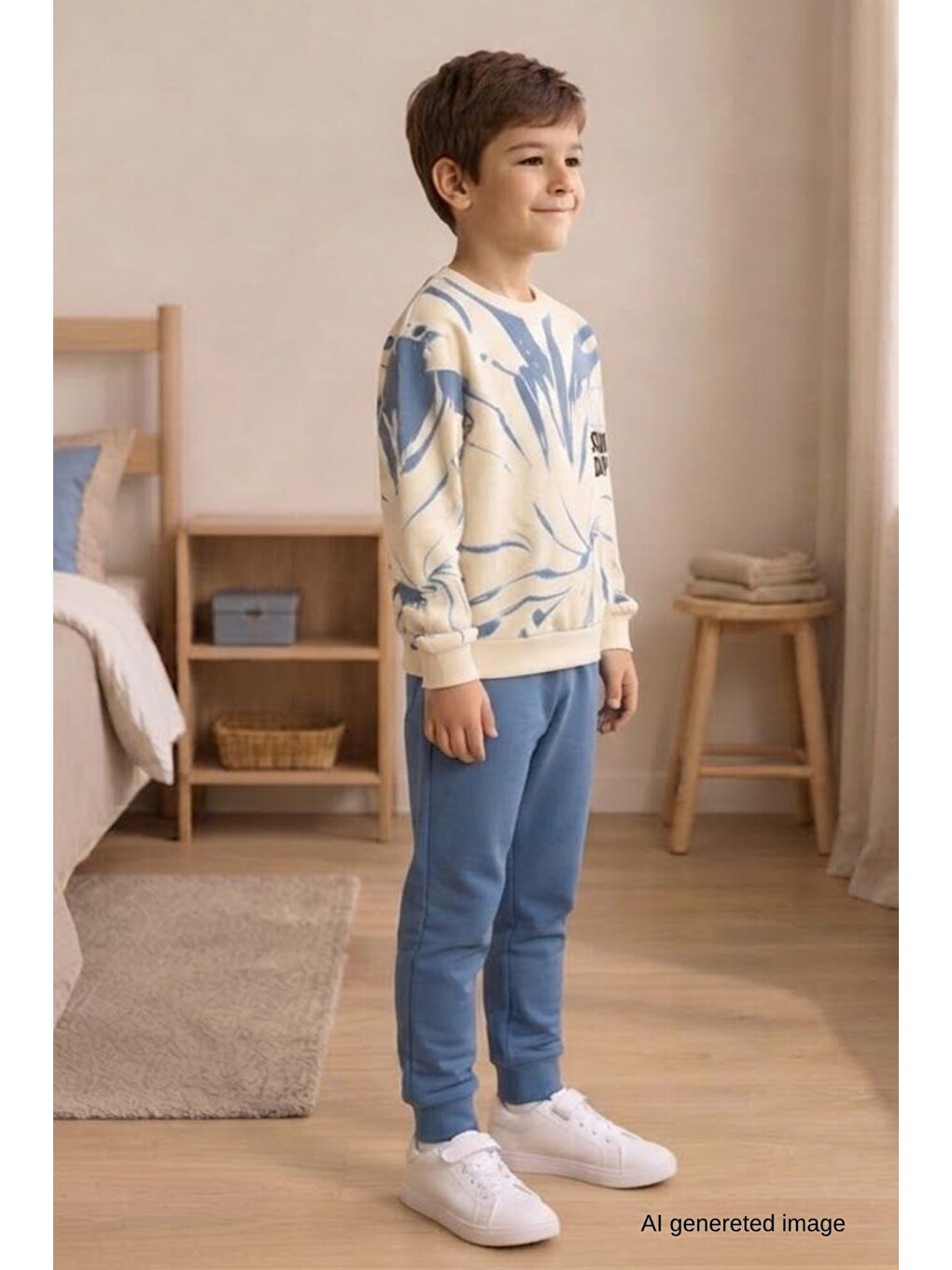Mavi Erkek Çocuk Batik Desenli Okul Günlük Eşofman Takımı Esf7037