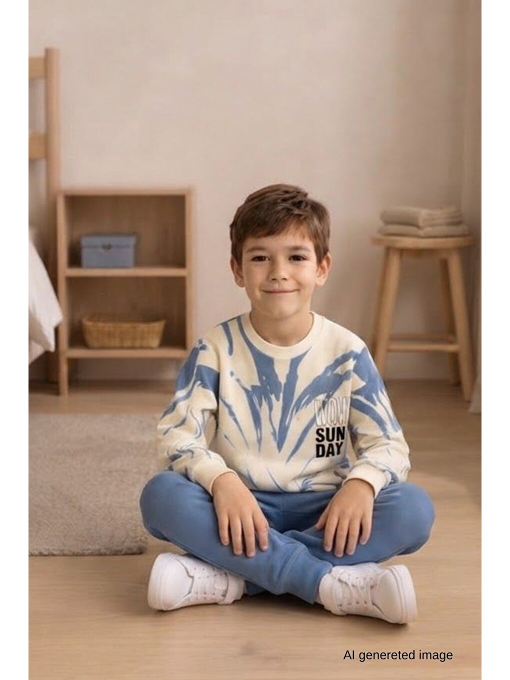 Mavi Erkek Çocuk Batik Desenli Okul Günlük Eşofman Takımı Esf7037-4