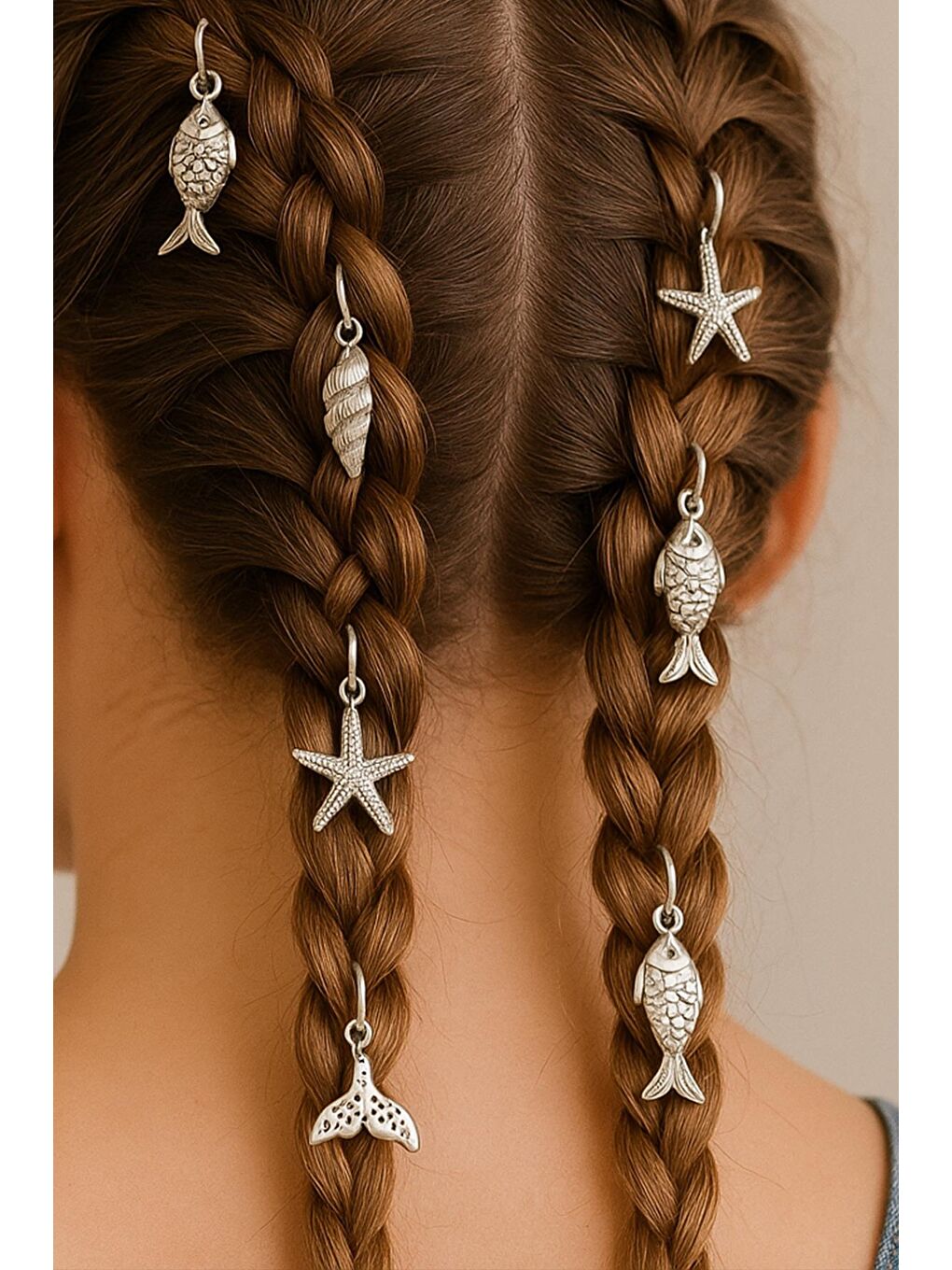 Gri Okyanus Temalı 8'li Saç Küpesi 2 adet Yıldız Küpe Seti-1