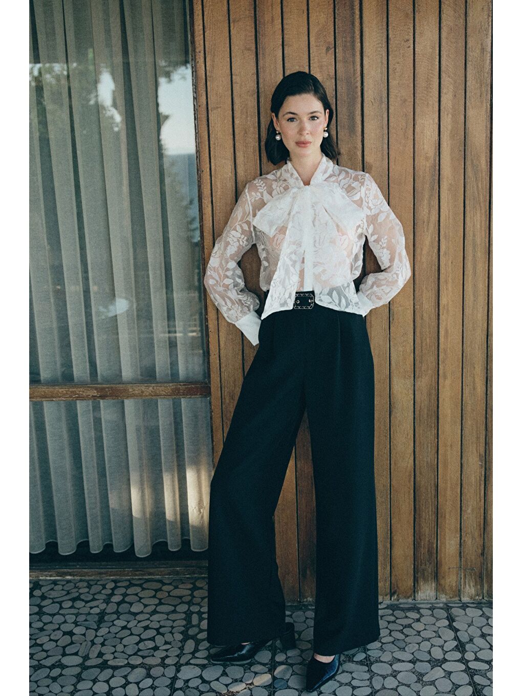 Kemerli Bol Pantolon - Siyah-1