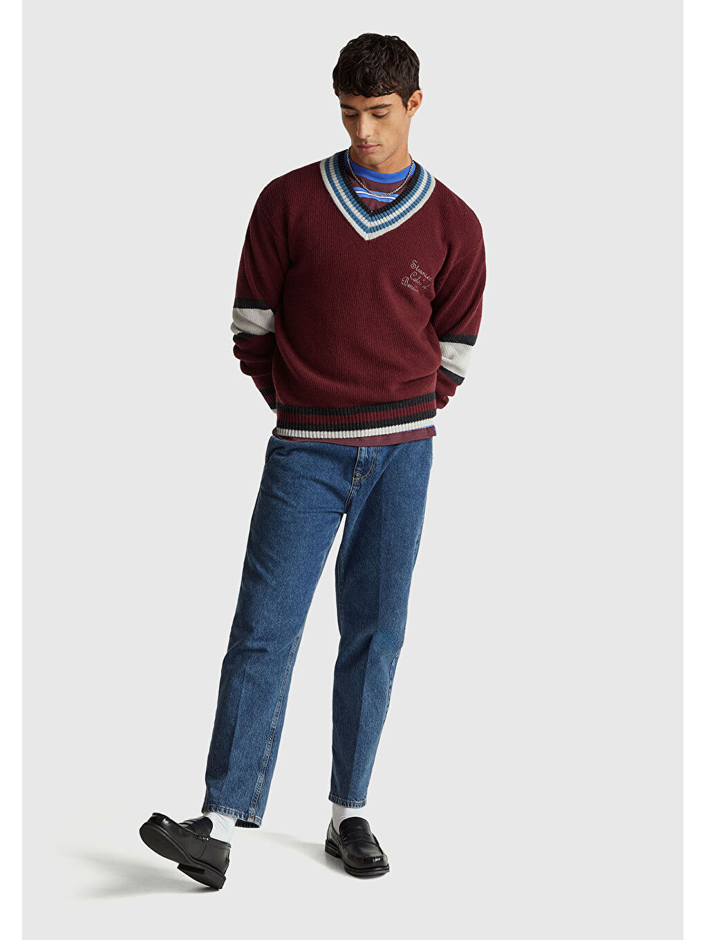 Karışık Erkek  Yün Karışımlı V Yaka Stranger Things Kazak-4