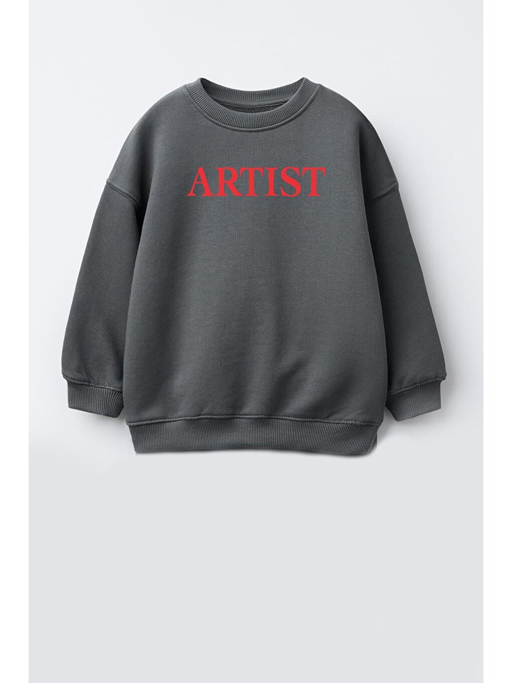 Antrasit Unisex Çocuk Baskılı 3 İplik Kumaş Pamuklu Sweatshirt