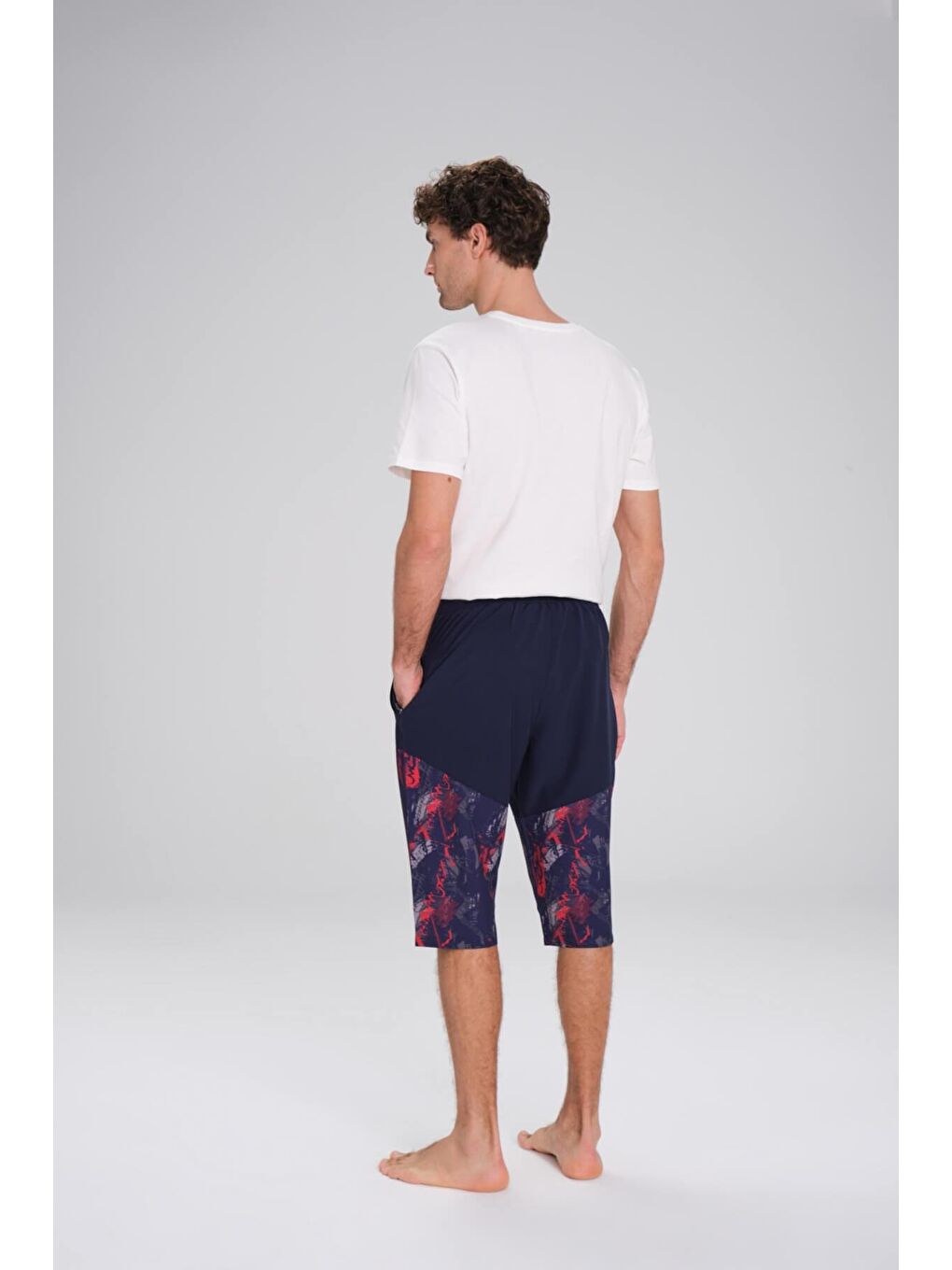 Desenli Lacivert Kırmızı Uzun Erkek Havuz Ve Deniz Şortu 248-1