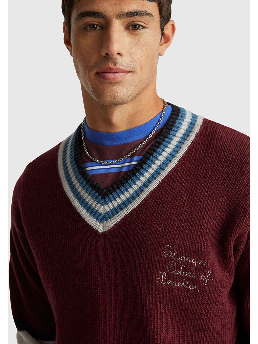 Karışık Erkek  Yün Karışımlı V Yaka Stranger Things Kazak-5