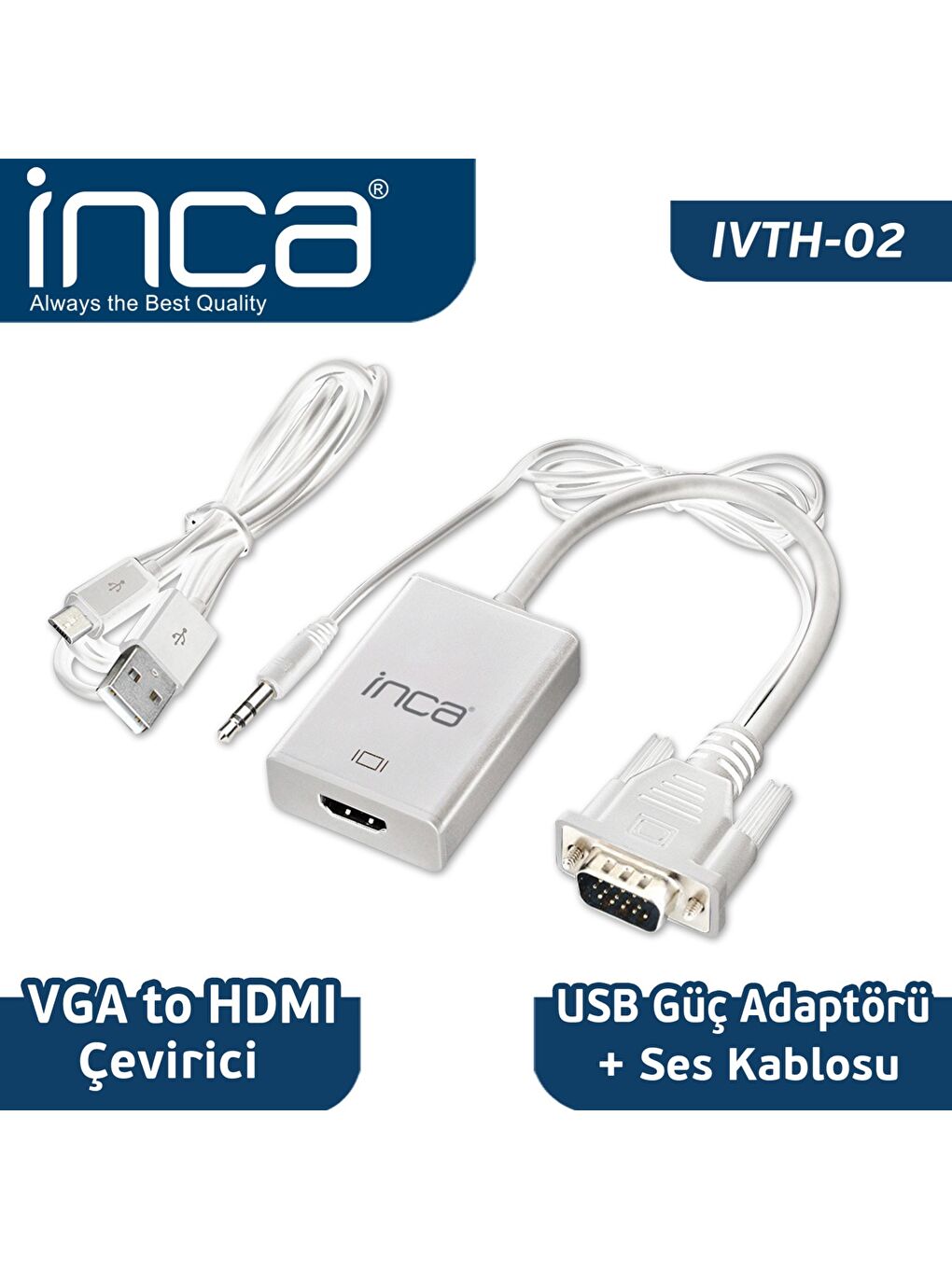 Inca Siyah VGA To HDMI Çevirici + USB Güç Adaptörü + Ses Kablosu (HDMI Dişi VGA Erkek ) IVTH-02 - 3