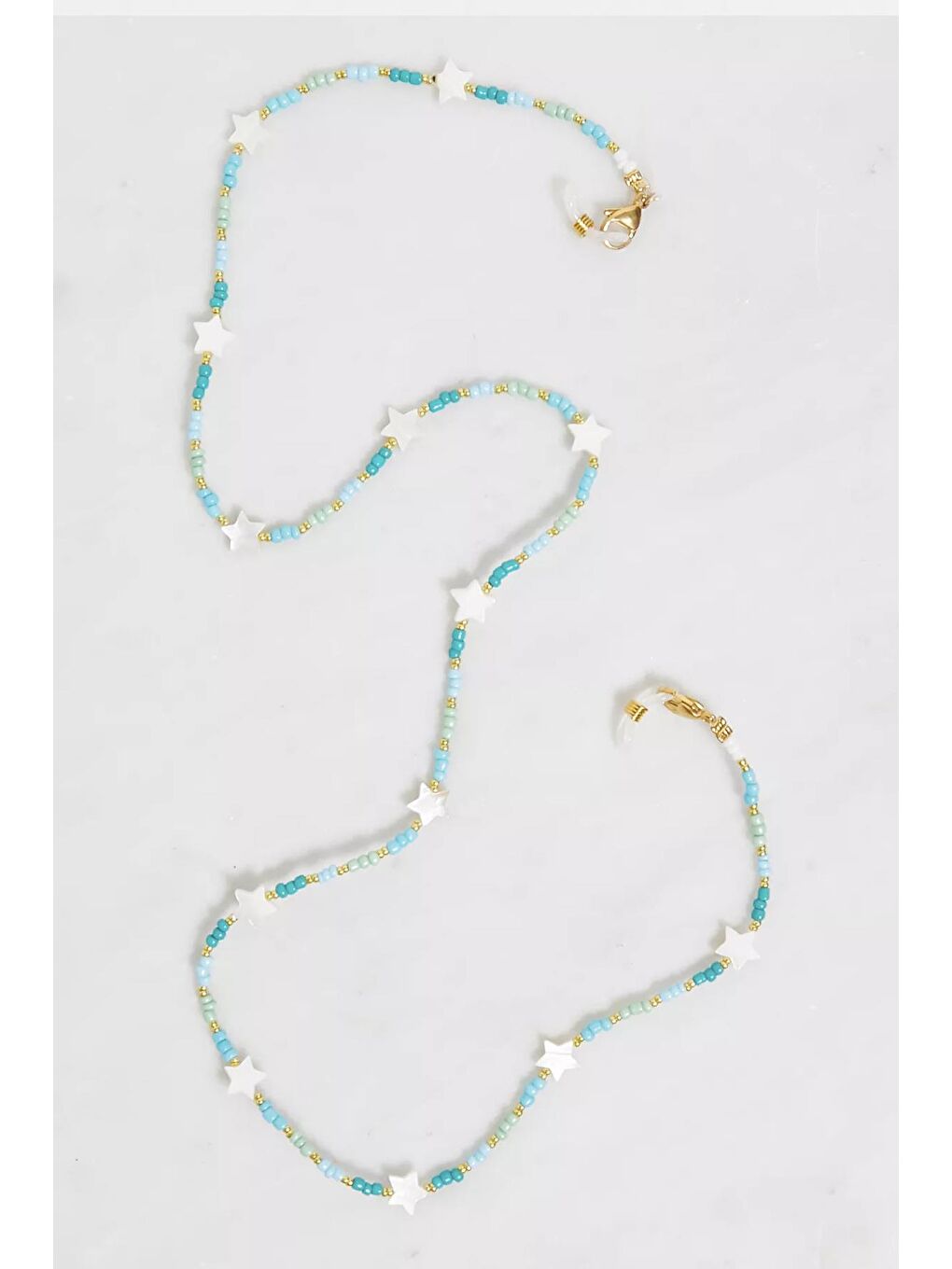 Sedef Yıldızlı Mavi Boncuk Gözlük İpi