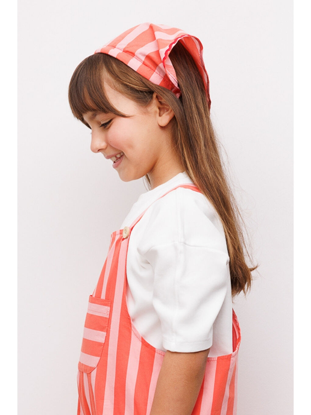 Kırmızı Çizgi Desenli Kız Çocuk Üçgen Fular Bandana Taç-1