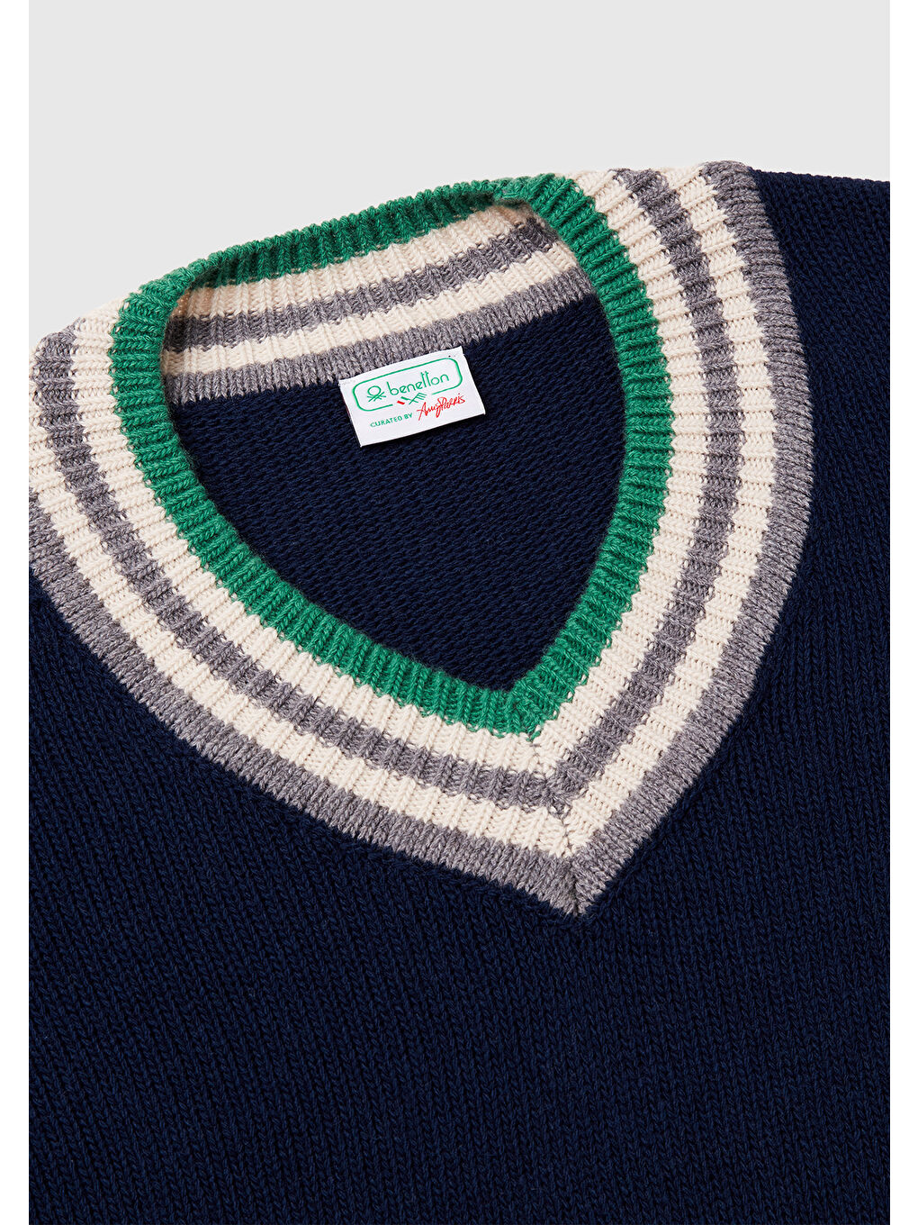 Erkek Lacivert  Yün Karışımlı V Yaka Stranger Things Kazak-6