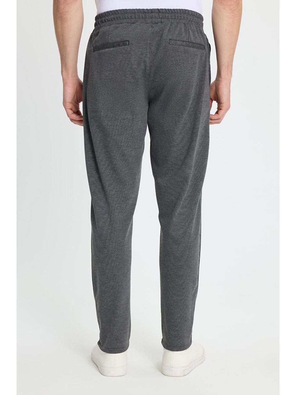 Erkek Regular Fit Klasik Kesim Beli Lastikli Bağcıklı Koyu Gri Jogger Pantolon-6
