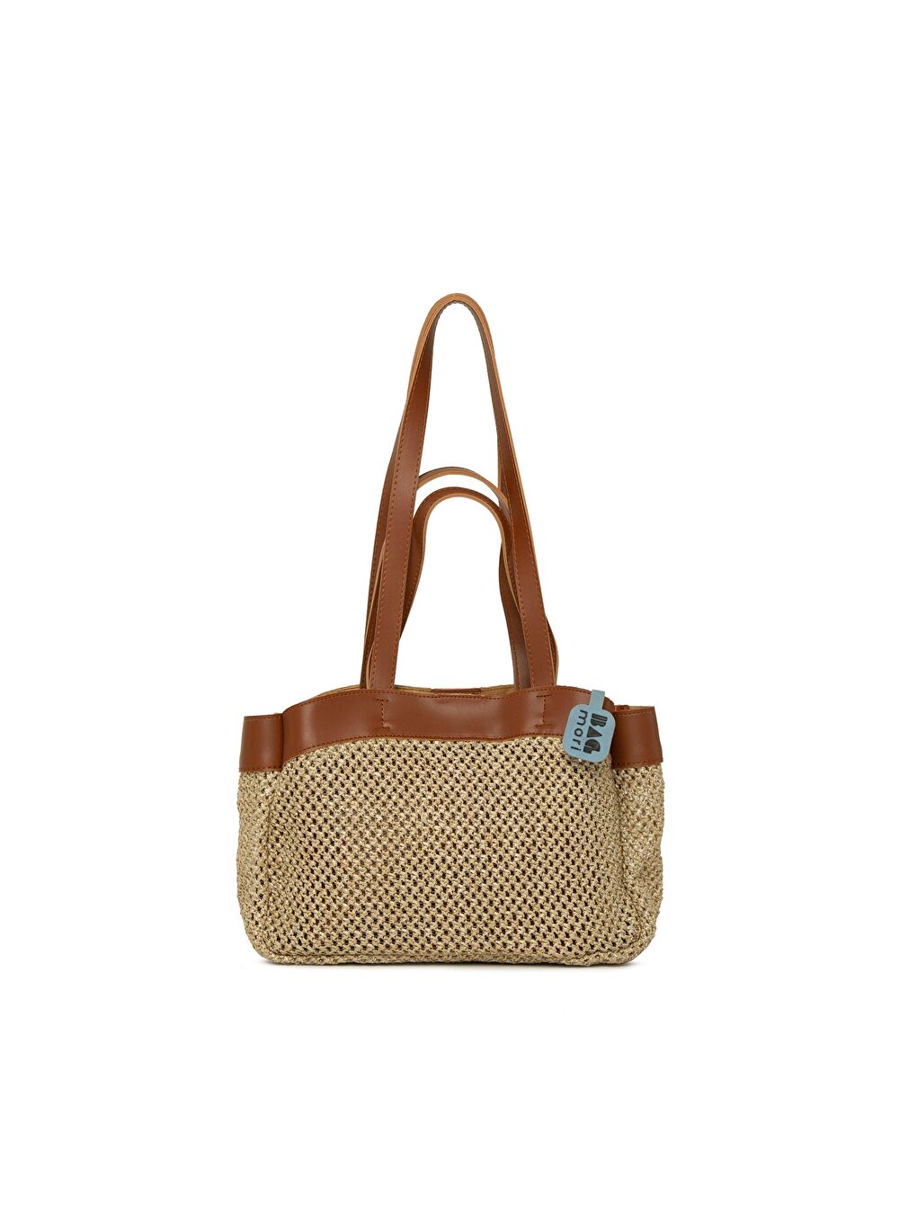 Kahverengi Yavrulu Hasır File Mini Çanta