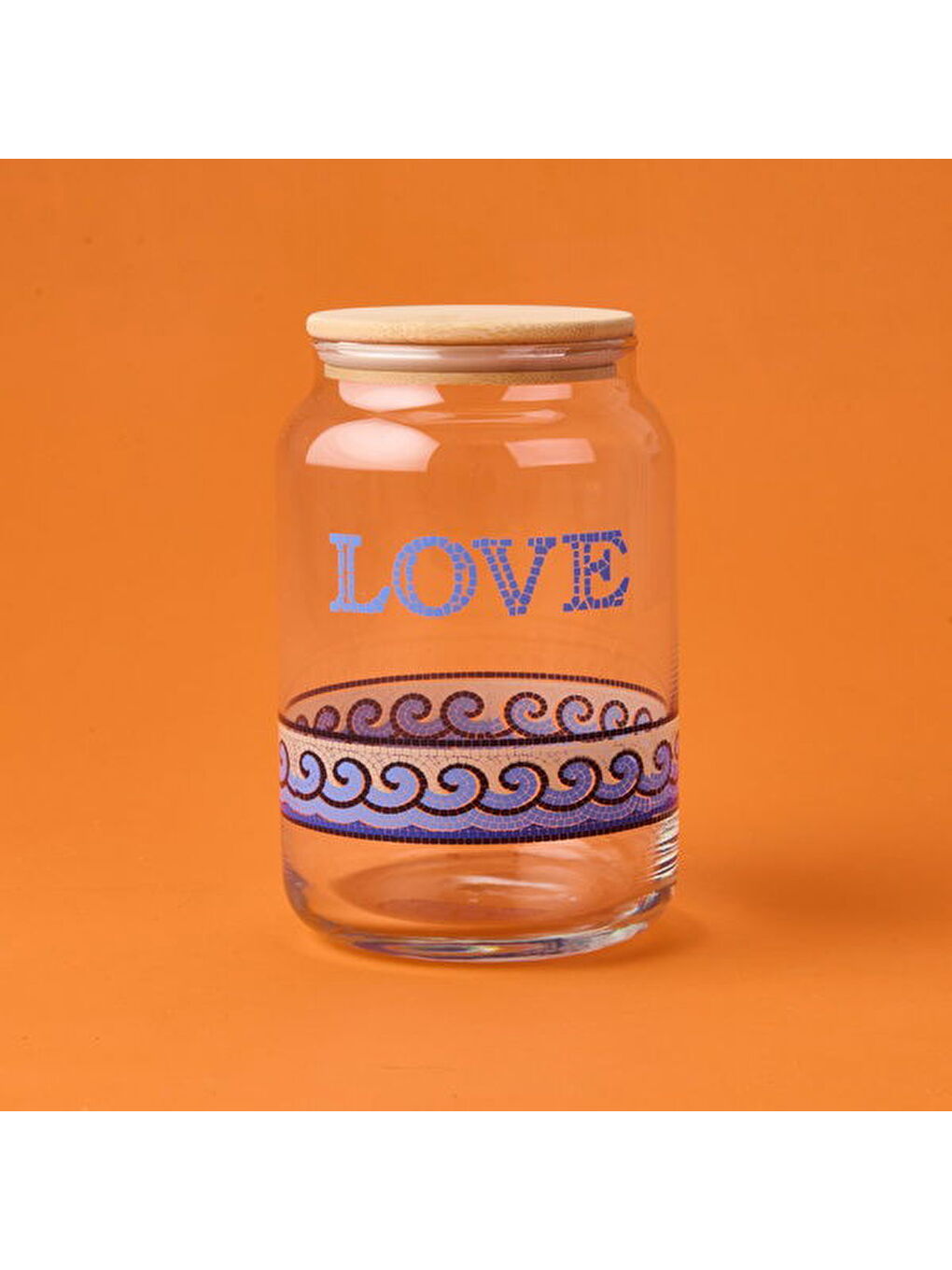Karışık Blue Mosaiq Love Kapaklı Cam Kavanoz - Renkli - 970 ml