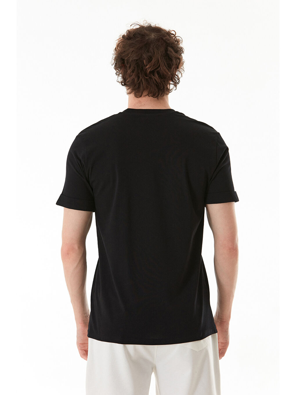 Siyah Astronot Baskılı Bisiklet Yaka Tişört-3