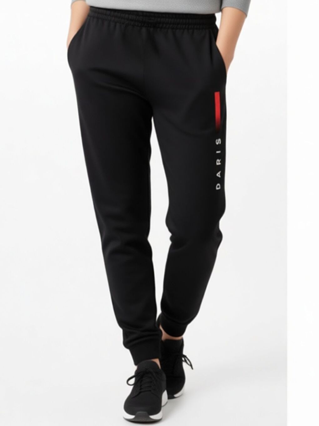 Kadın Tam Siyah Paris Baskı Alt Üst Uzun Kollu Eşofman Takımı-1