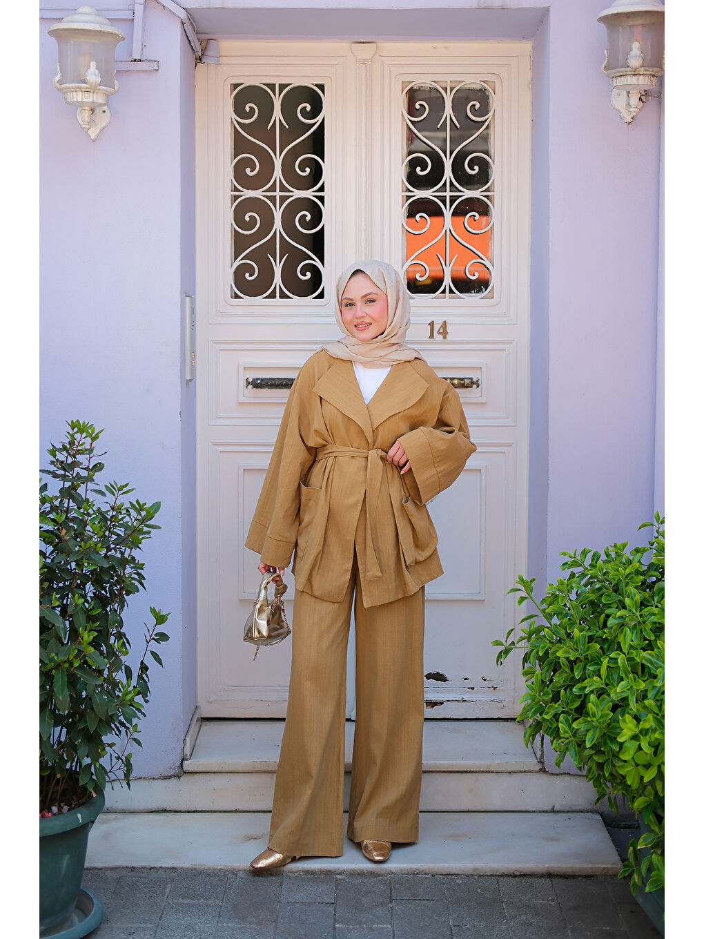 Kadın Geniş Yakalı Takım Yağ Yeşil-2