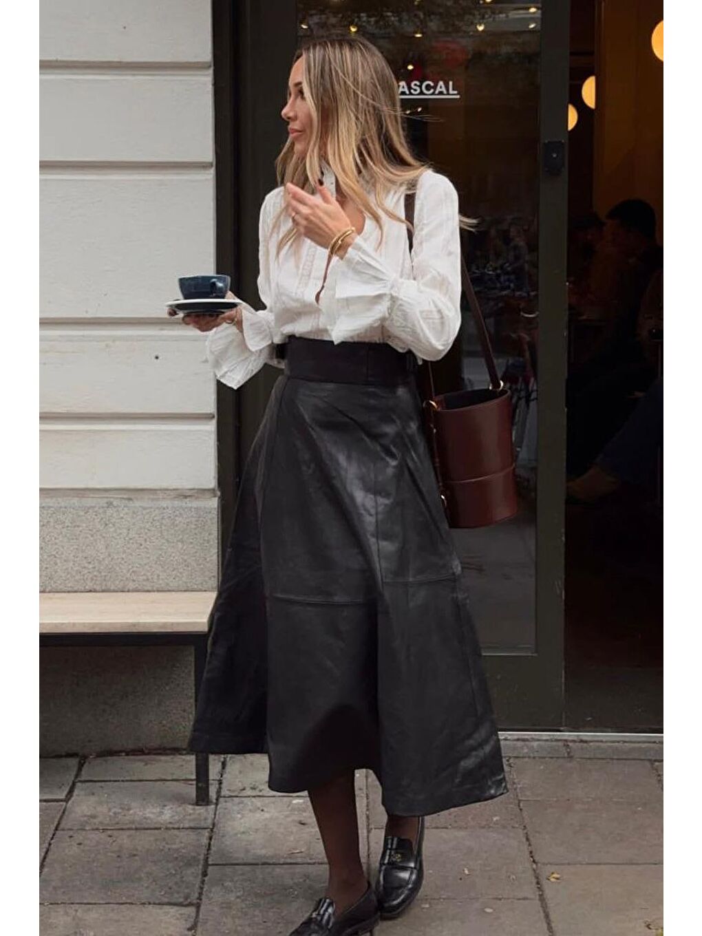 Siyah Kemer Detaylı Deri Midi Boy Kadın Etek Mg2632