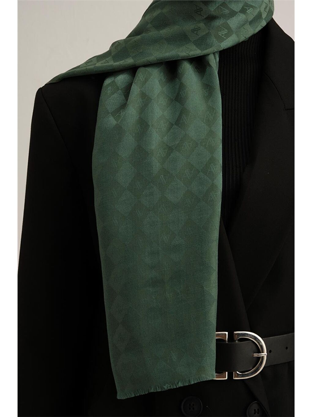 Yeşil Armine Jakarlı İpek Pamuk Şal 10703-2