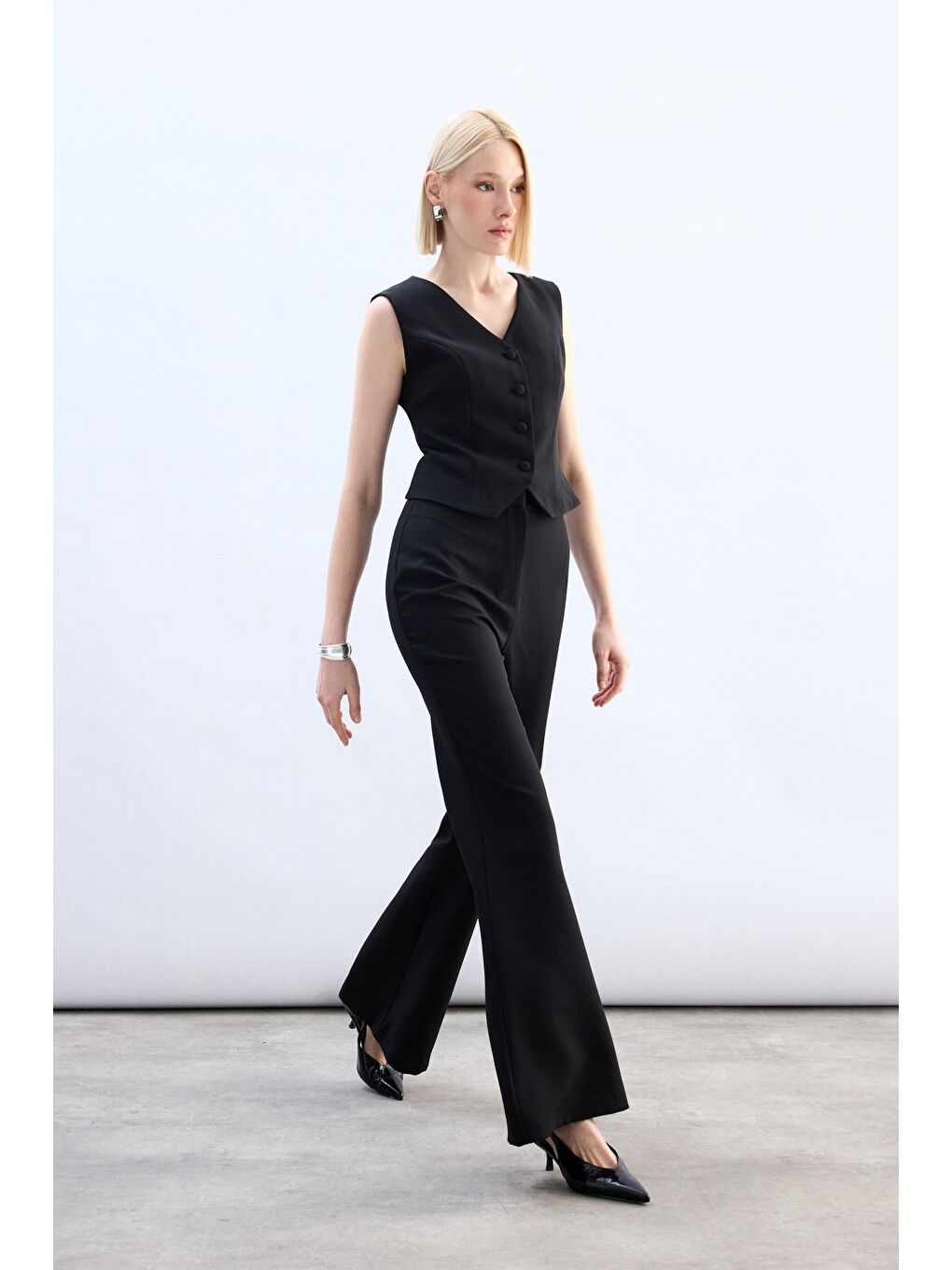 İspanyol Paça Pantolon - Siyah-4