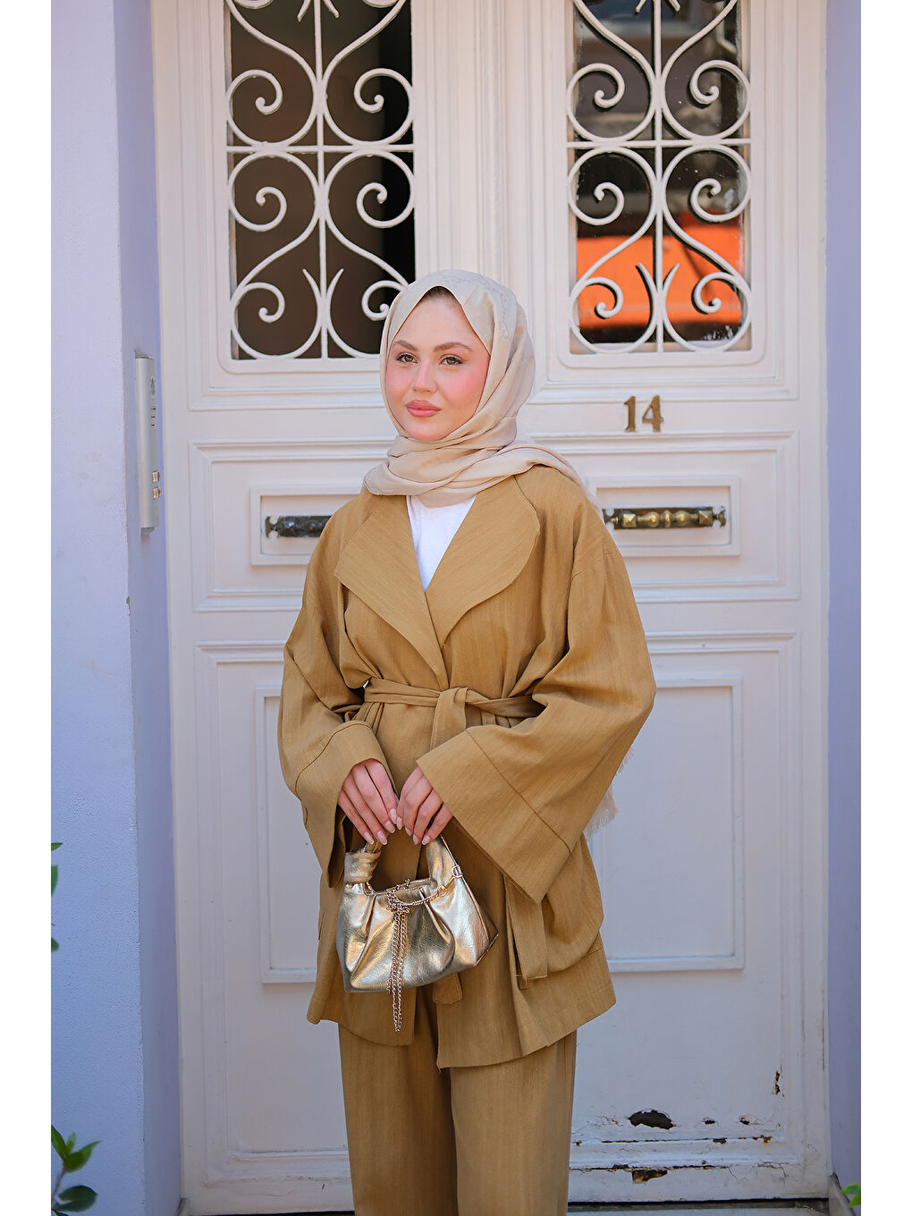 Kadın Geniş Yakalı Takım Yağ Yeşil-3