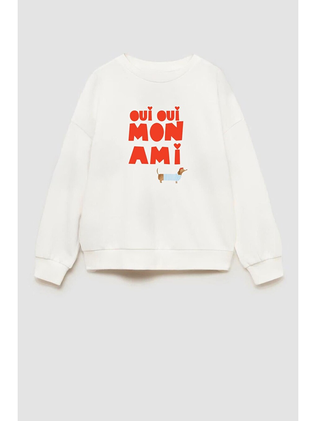 Ekru Kız Çocuk Baskılı 3 İplik Kumaş Pamuklu Sweatshirt