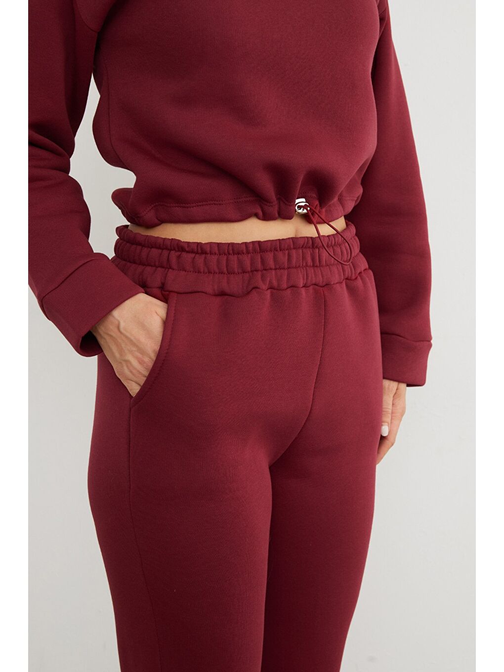 Bordo 3 İplik California Nakışlı Kapüşonlu Jogger Takım-4