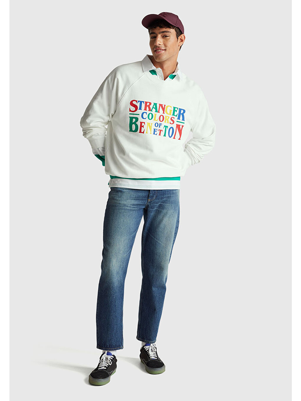 Erkek Beyaz  %100 Pamuk Relaxed Fit Stranger Things Baskılı Sweatshirt-4