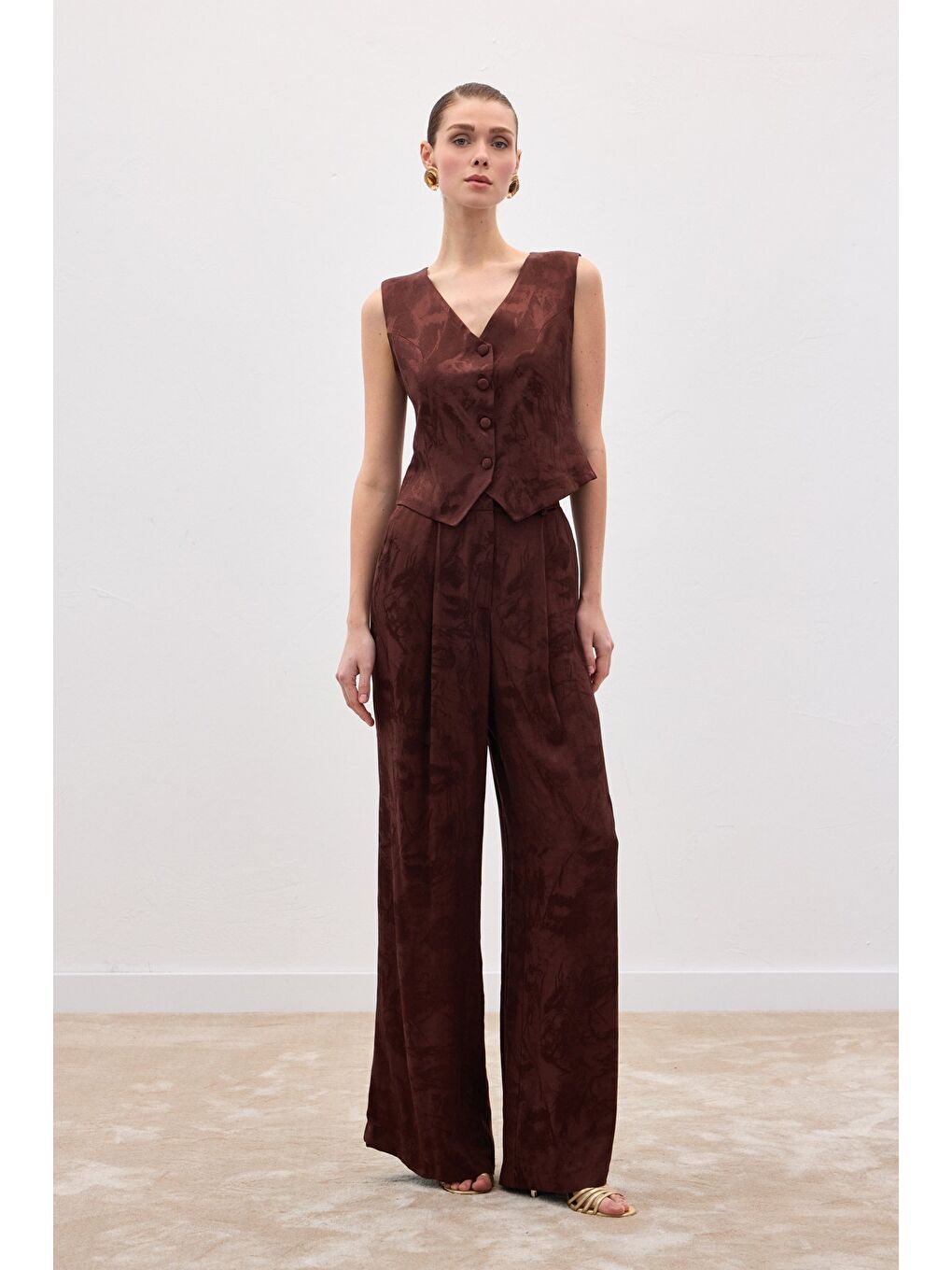 Kahverengi Jakarlı Bol Pantolon - Kahve-1