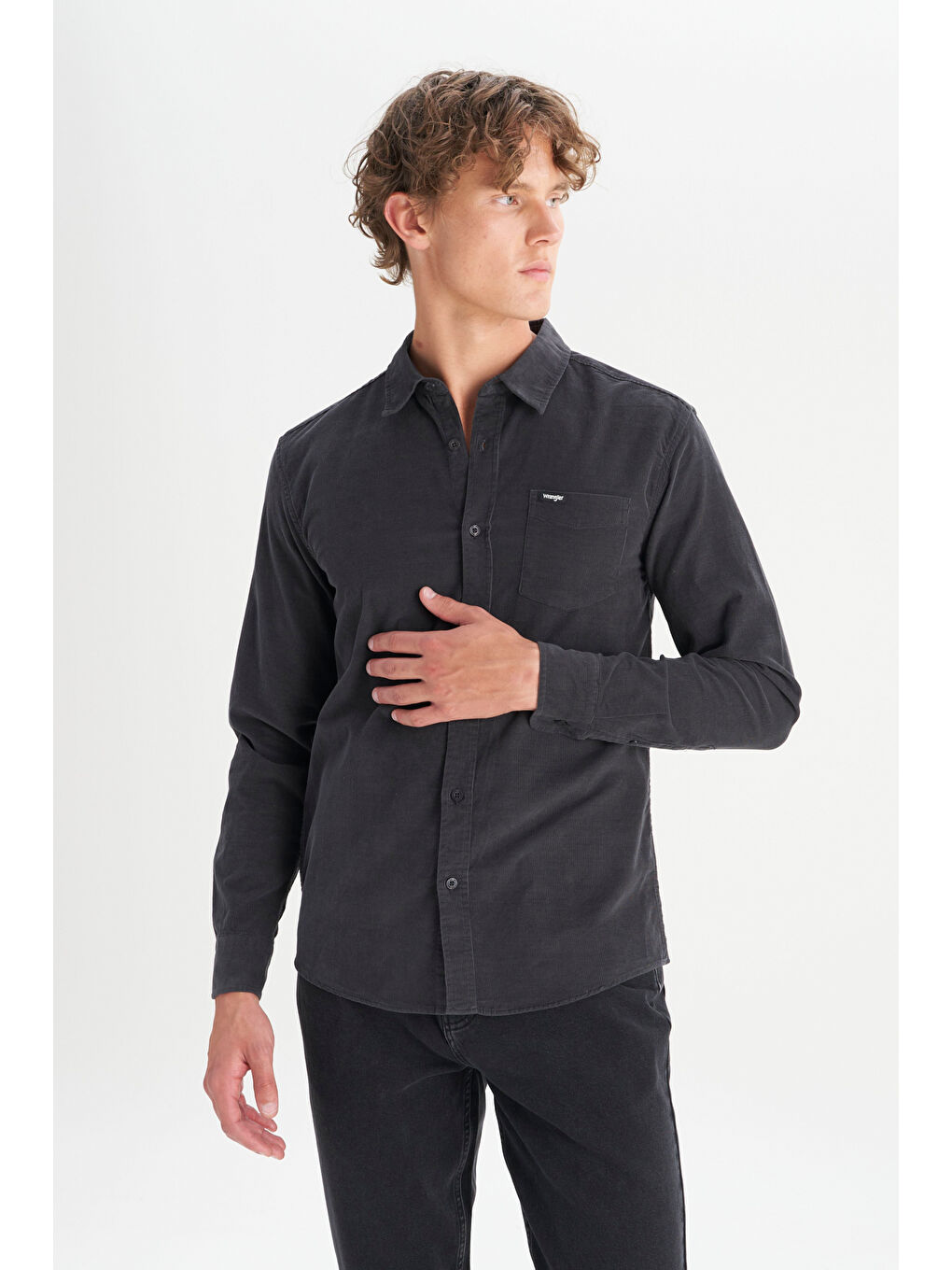 Antrasit %100 Pamuk Regular Fit Normal Kesim Klasik Yaka Cepli Kadife Gömlek-2