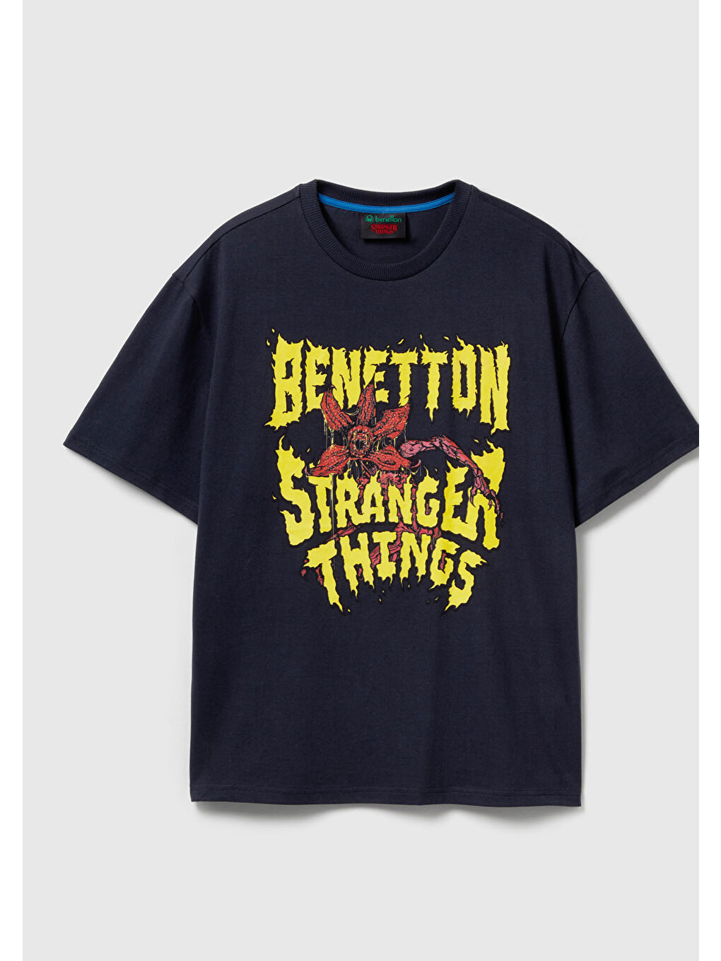 Erkek Lacivert  %100 Pamuk Regular Fit Stranger Things Baskılı T-Shirt-1