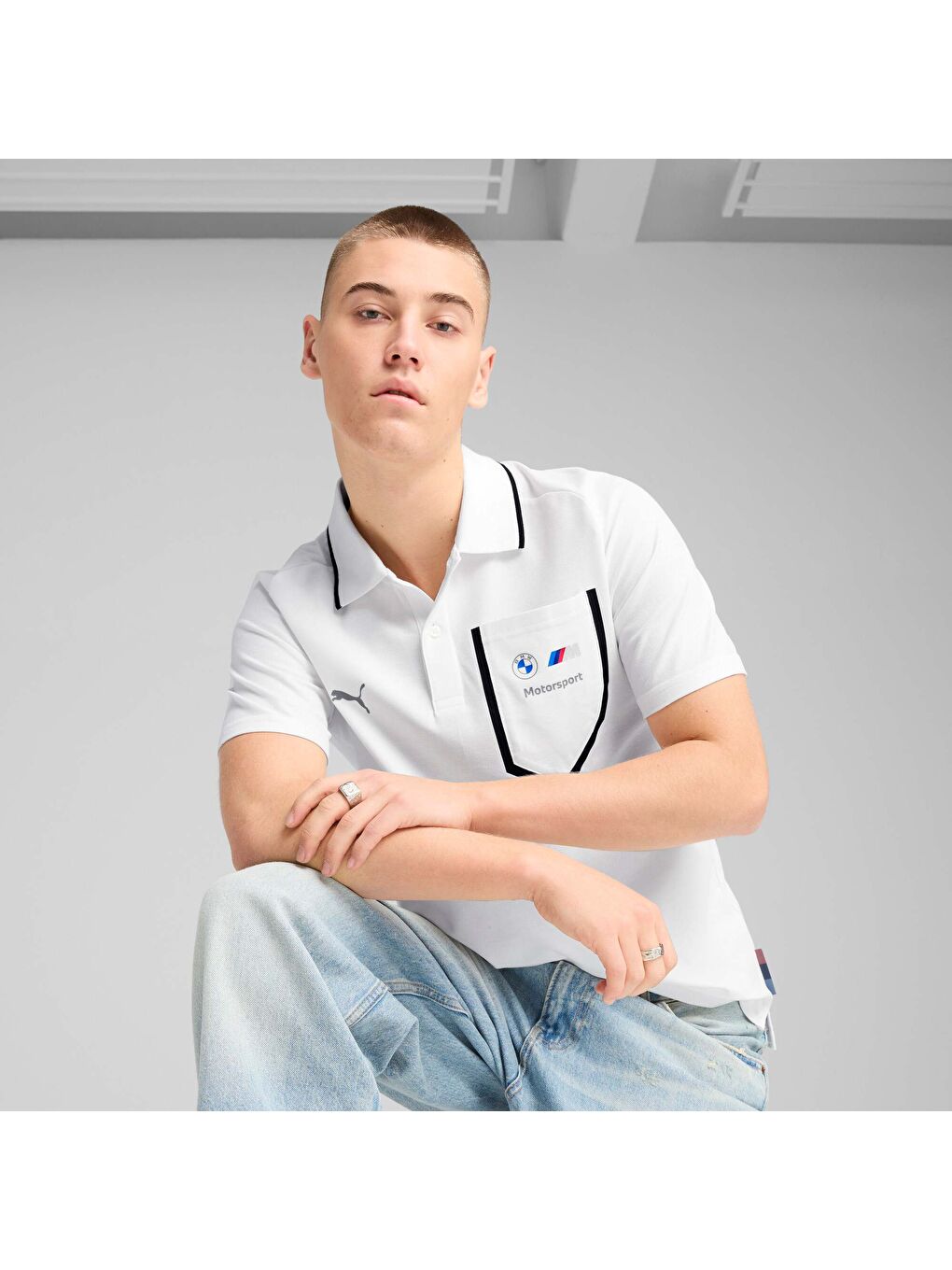 Beyaz BMW M Motorsport Erkek Polo-4
