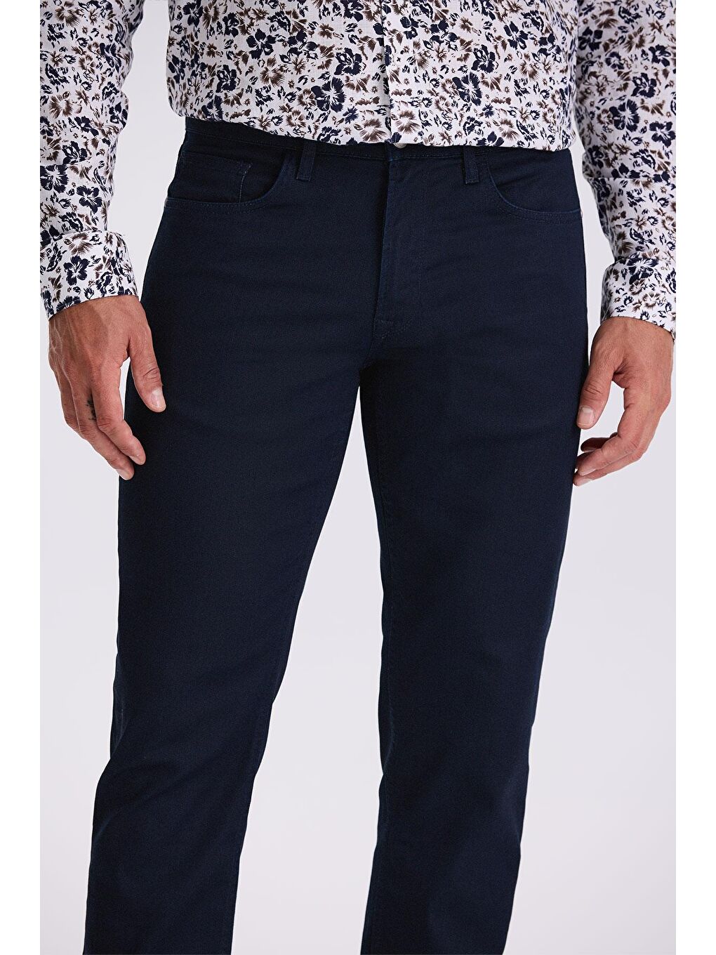 Koyu Lacivert Slim Fit Pamuklu Düz Jean Pantolon-2