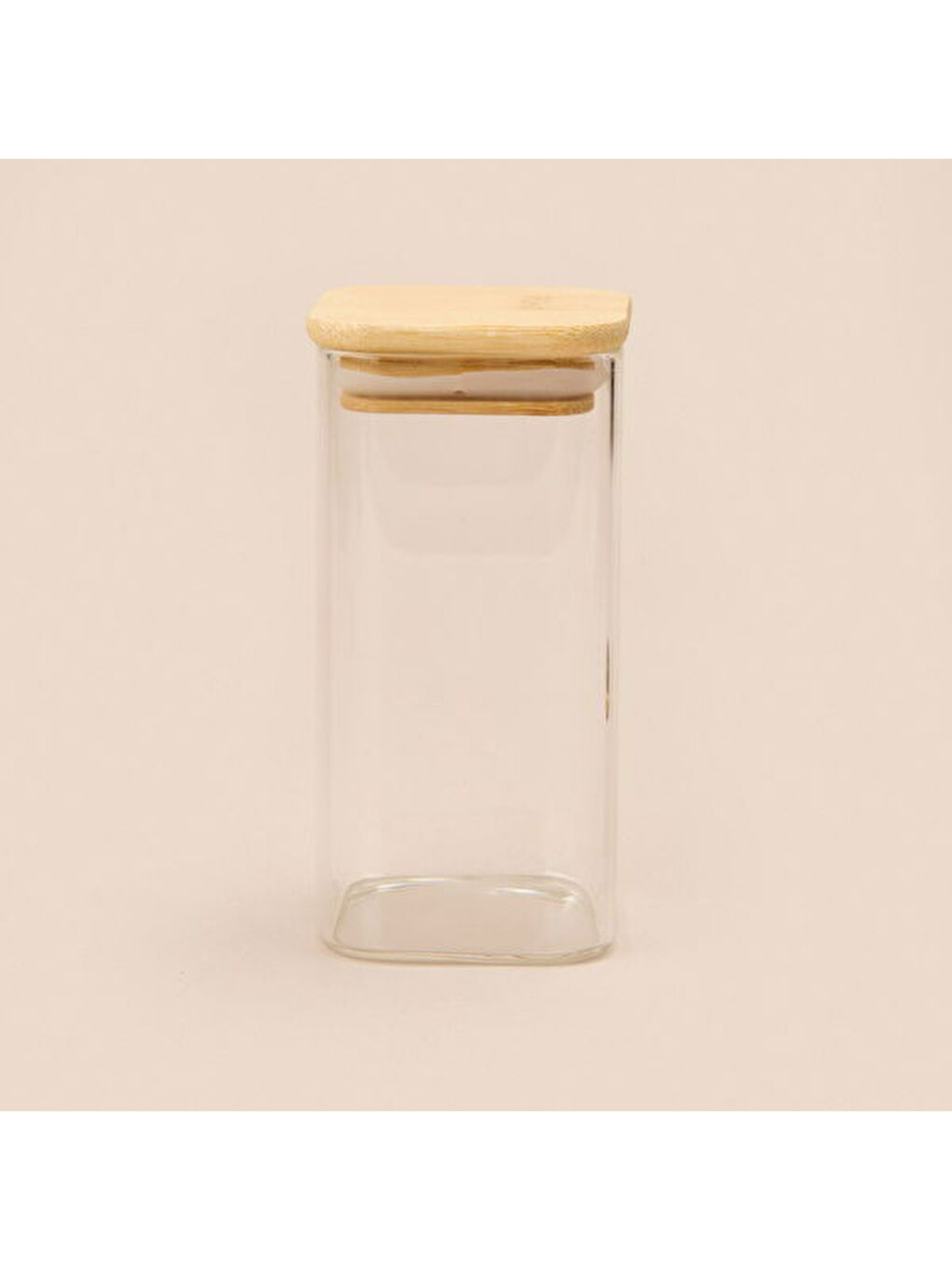 Beyaz Kare Mantar Kapak Cam Kavanoz - Şeffaf / Açık Kahverengi - 270 ml