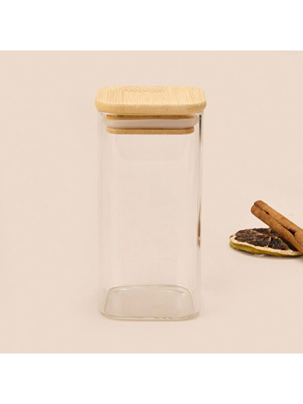 Beyaz Kare Mantar Kapak Cam Kavanoz - Şeffaf / Açık Kahverengi - 270 ml-1