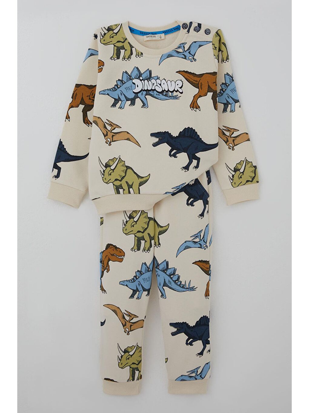Ekru Erkek Çocuk Eşofman Takımı Kükreyen Güçlü Dinozorlar Desenli Krem (1.5-5 Yaş)