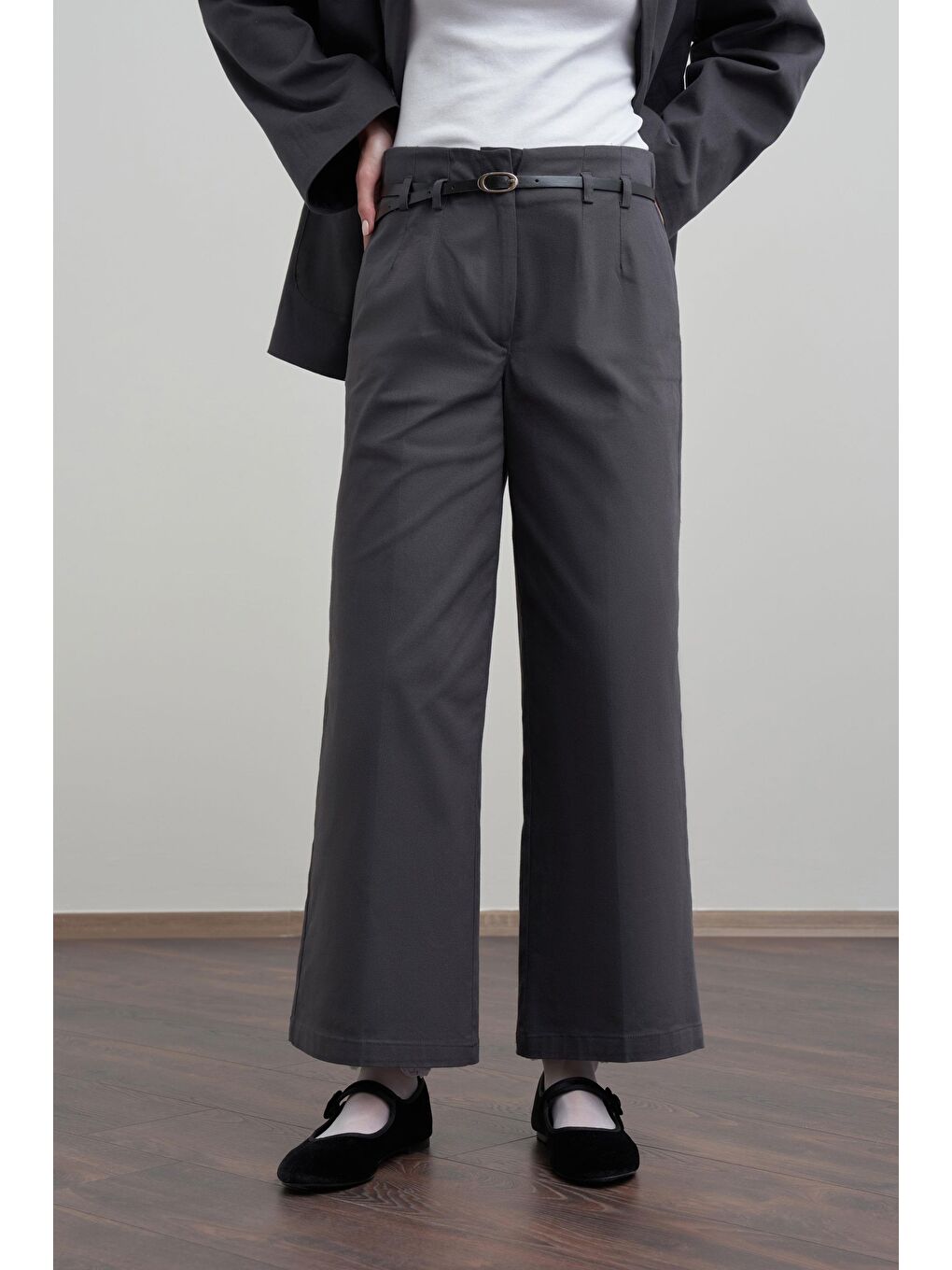 Antrasit-Kemerli Bol Paça Pantolon-1