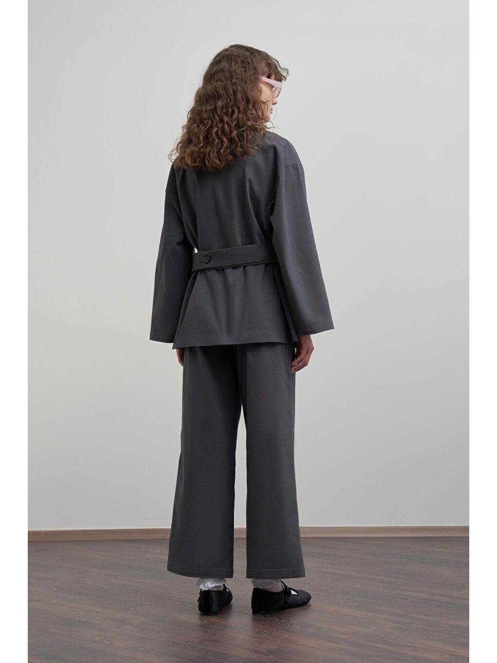 Antrasit-Kemerli Bol Paça Pantolon-2