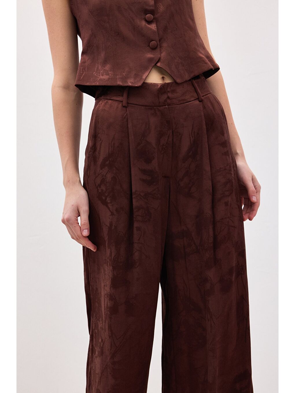 Kahverengi Jakarlı Bol Pantolon - Kahve-5