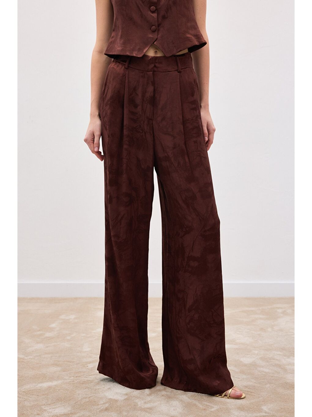 Kahverengi Jakarlı Bol Pantolon - Kahve-6