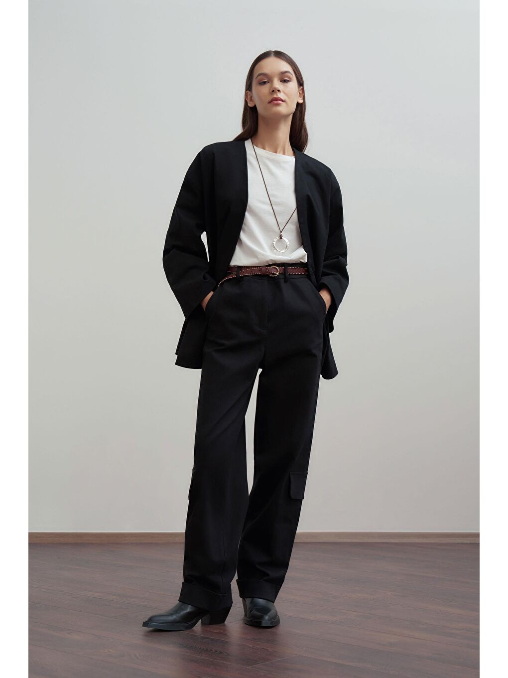 Siyah-Gabardin Kargo Pantolon