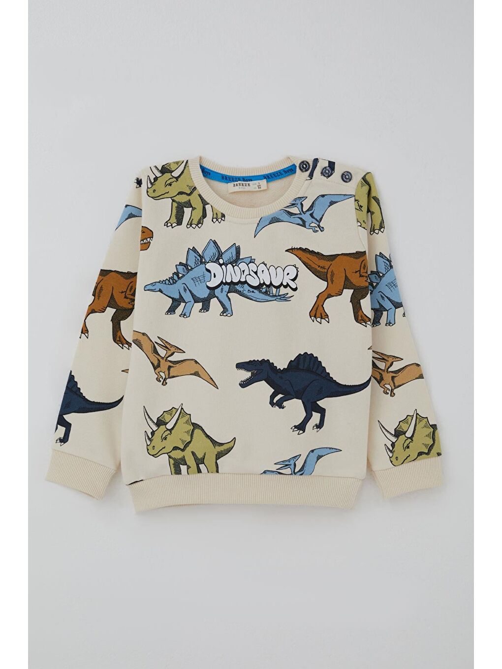 Ekru Erkek Çocuk Eşofman Takımı Kükreyen Güçlü Dinozorlar Desenli Krem (1.5-5 Yaş)-1