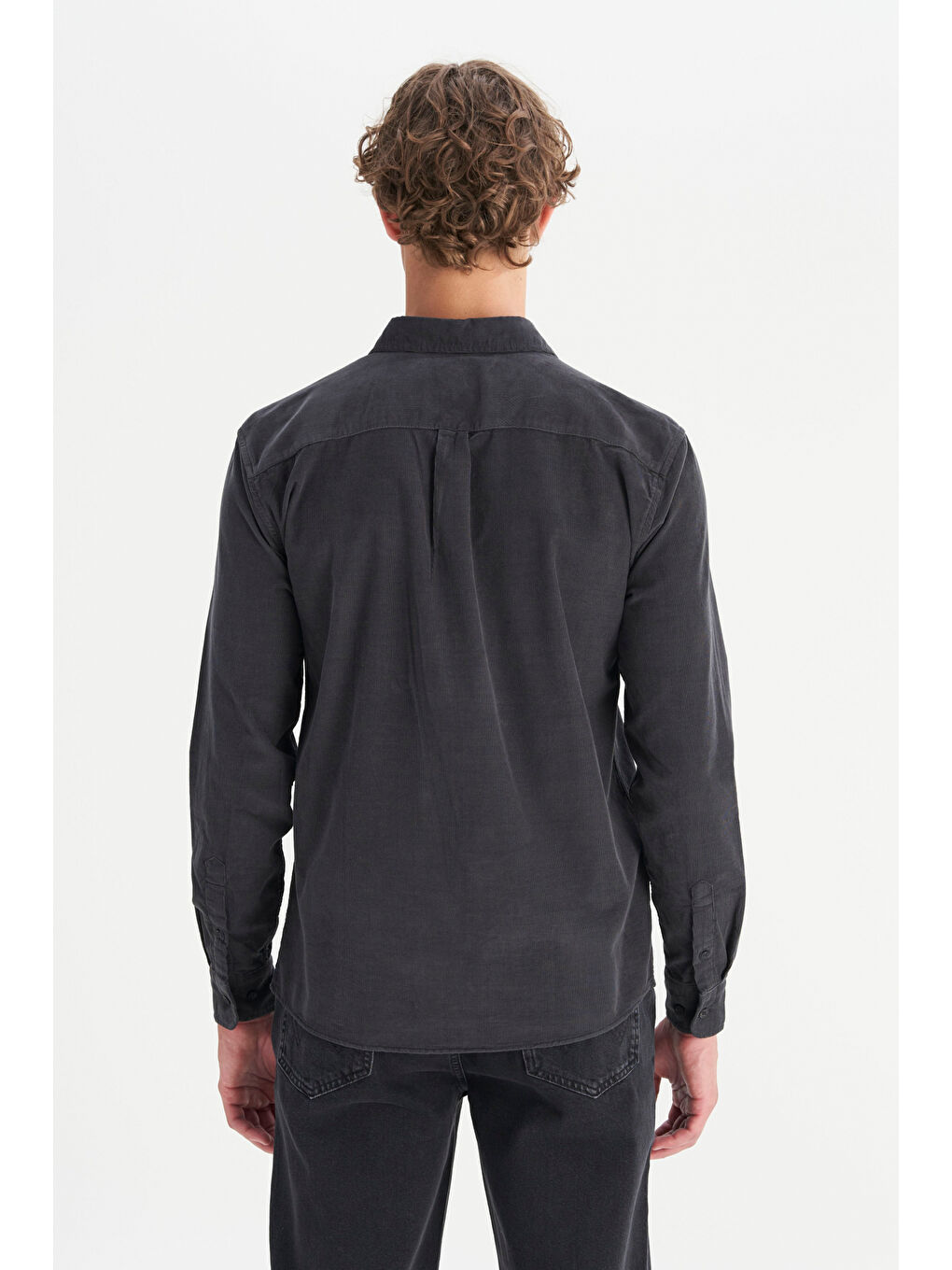 Antrasit %100 Pamuk Regular Fit Normal Kesim Klasik Yaka Cepli Kadife Gömlek-4