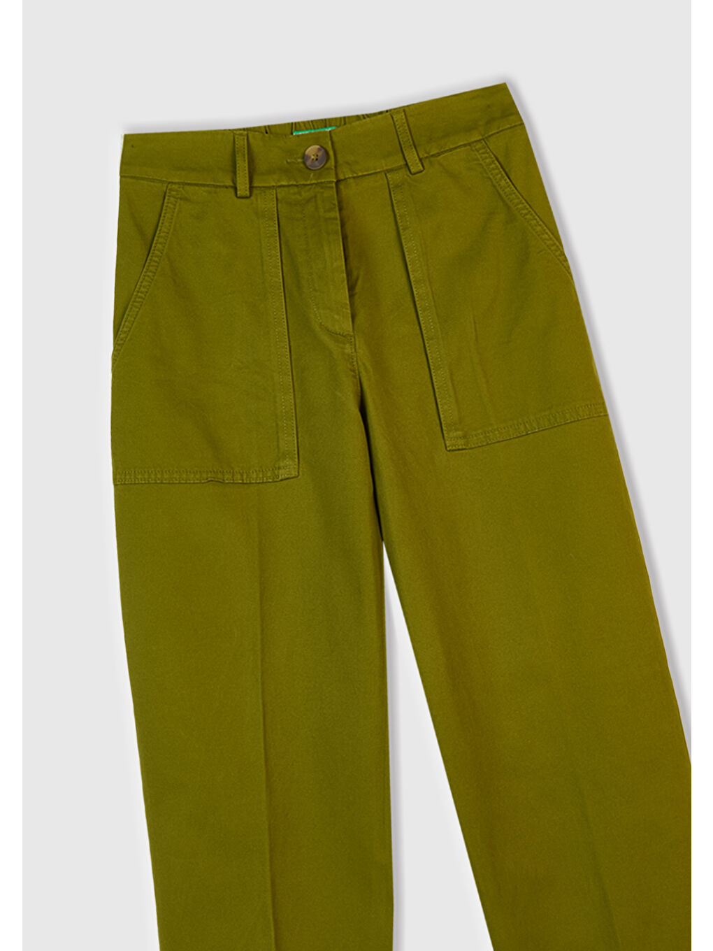 Kadın Haki Yeşili Pamuk Karışımlı Önü Dikiş Detaylı Paçası Kıvrık Pantolon-1